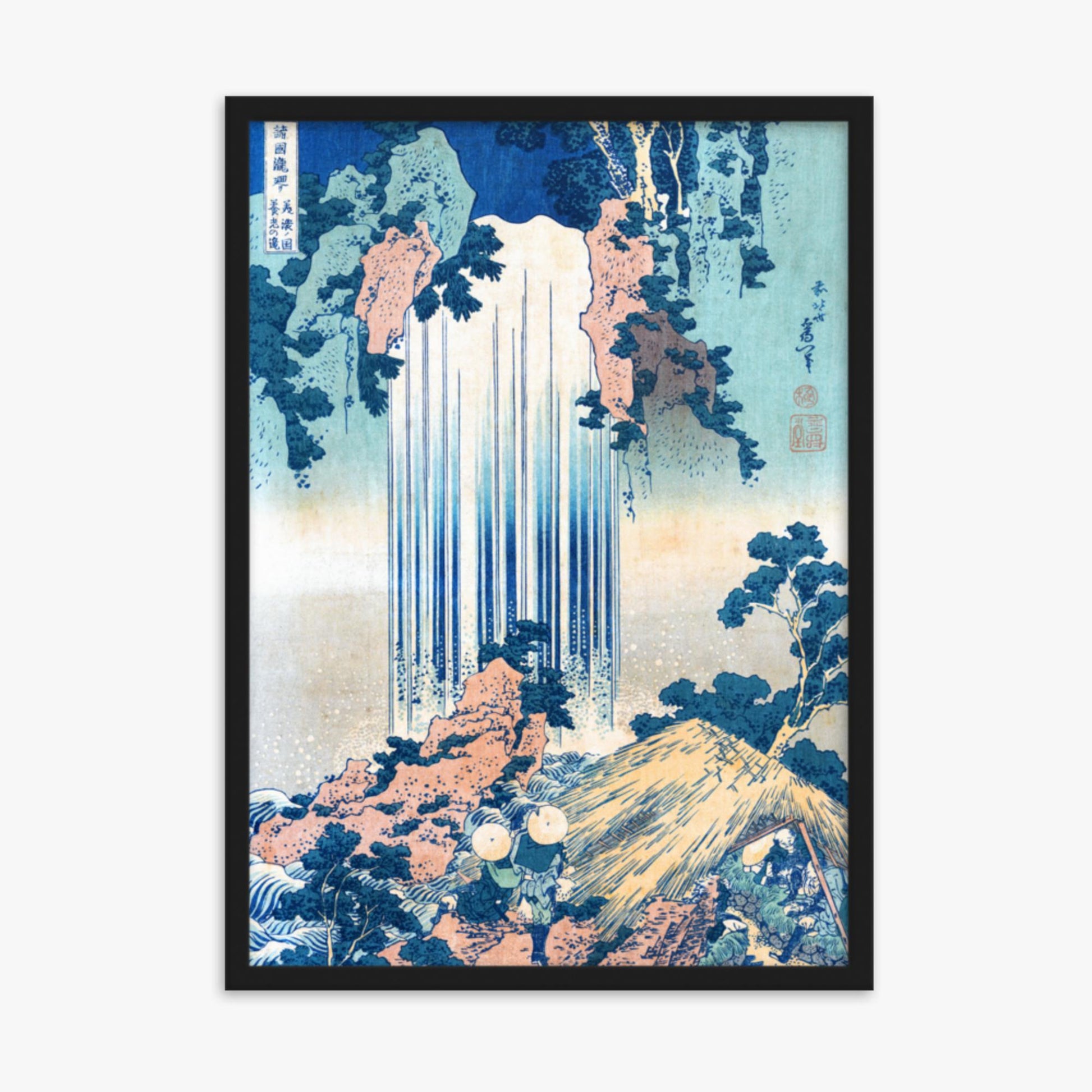 Katsushika Hokusai: Yoro Waterfall in Mino Province - 50x70 cm Poster With Black Frame