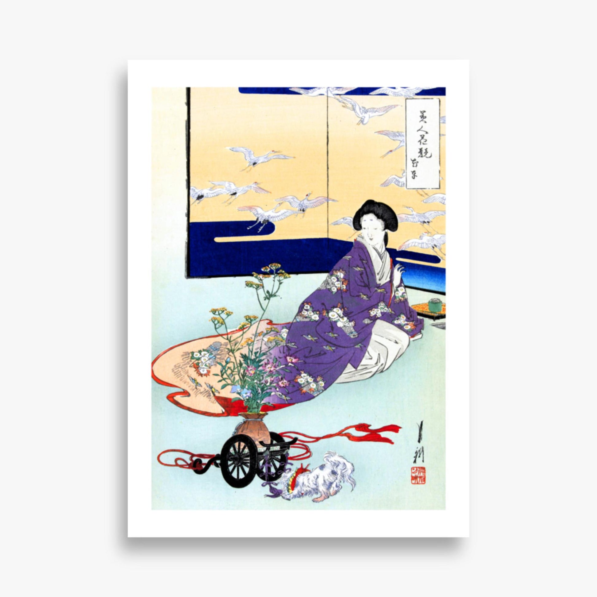 Ogata Gekko - Dog Playing with Flower Cart 50x70 cm Poster