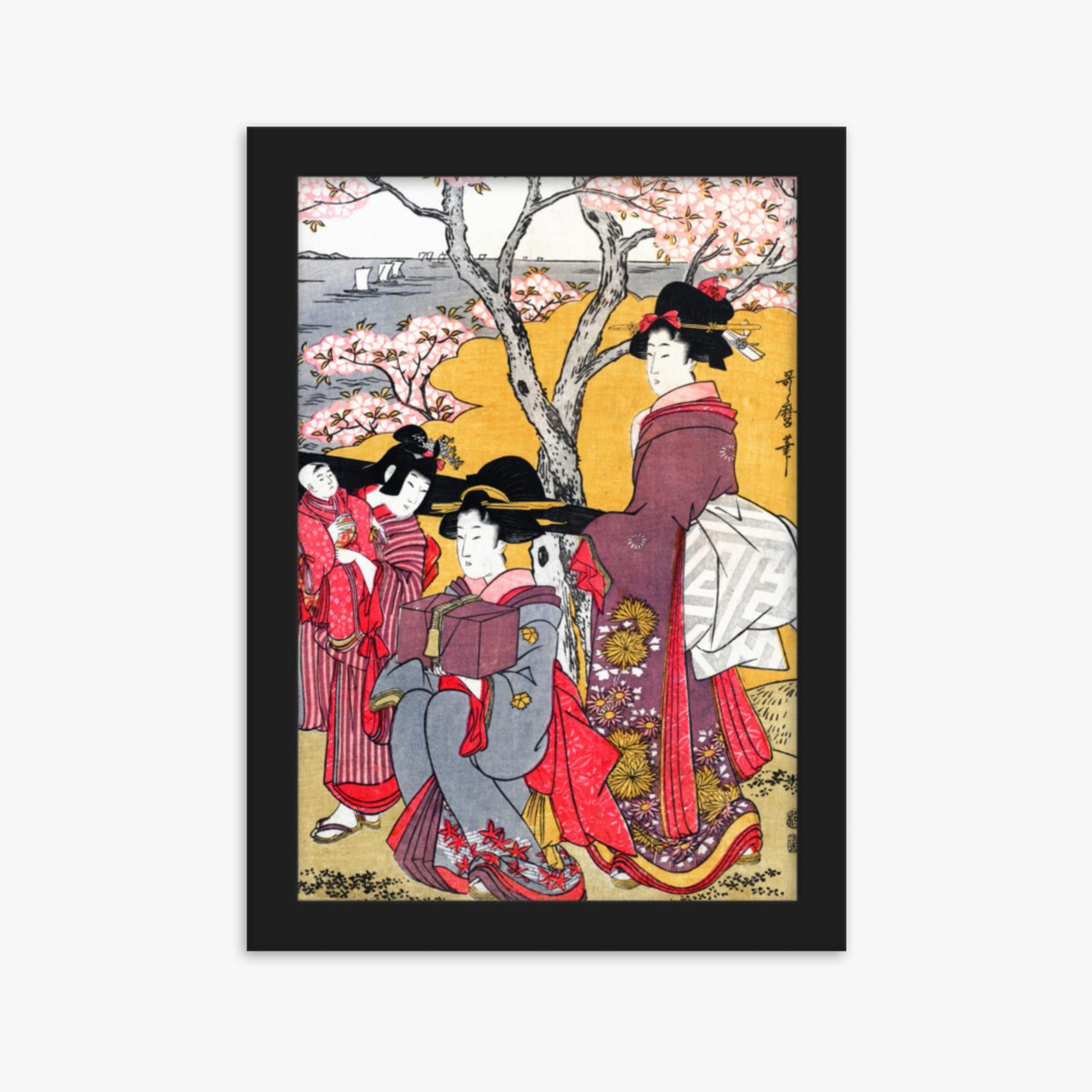 Kitagawa Utamaro - Cherry-viewing at Gotenyama 21x30 cm Poster With Black Frame