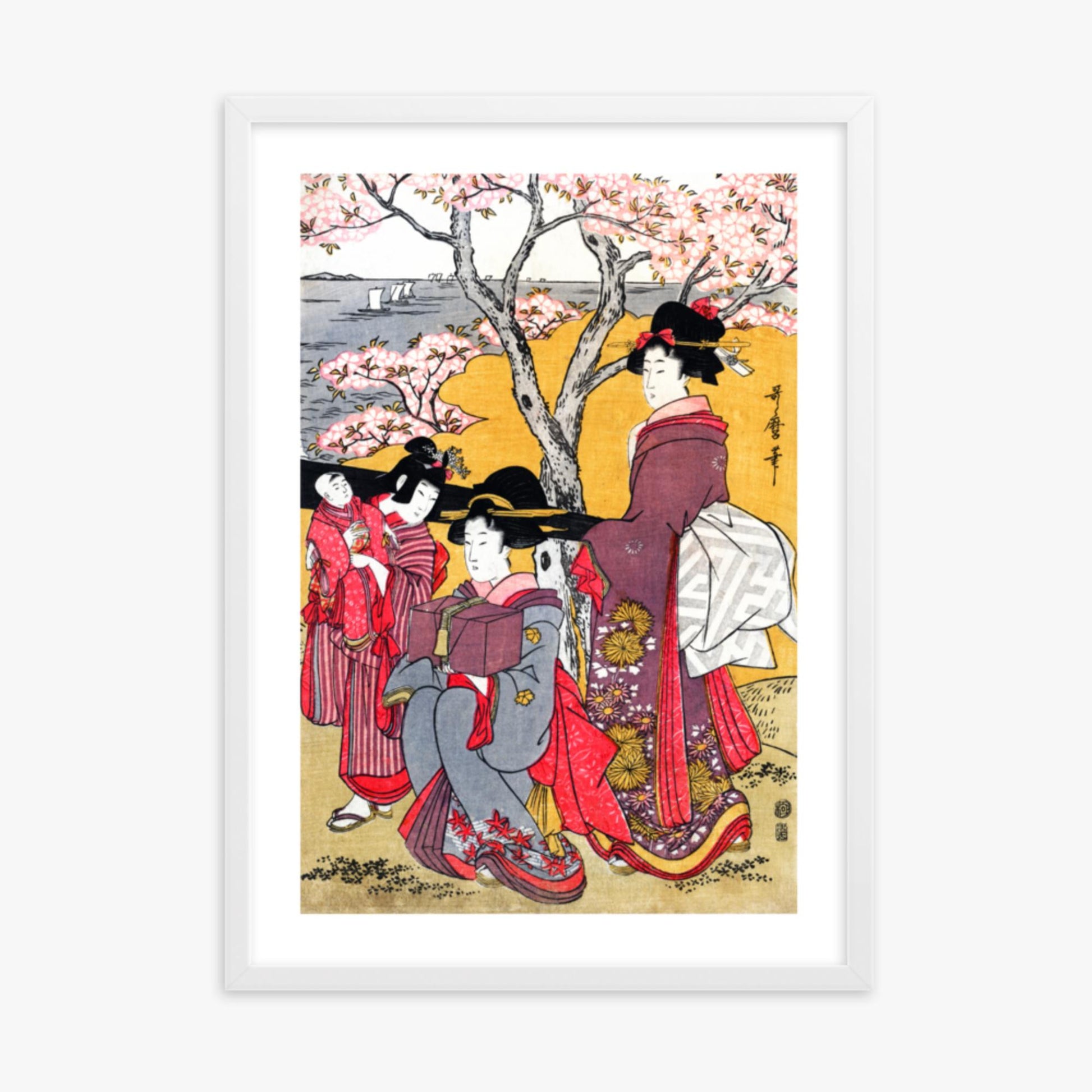 Kitagawa Utamaro - Cherry-viewing at Gotenyama 50x70 cm Poster With White Frame