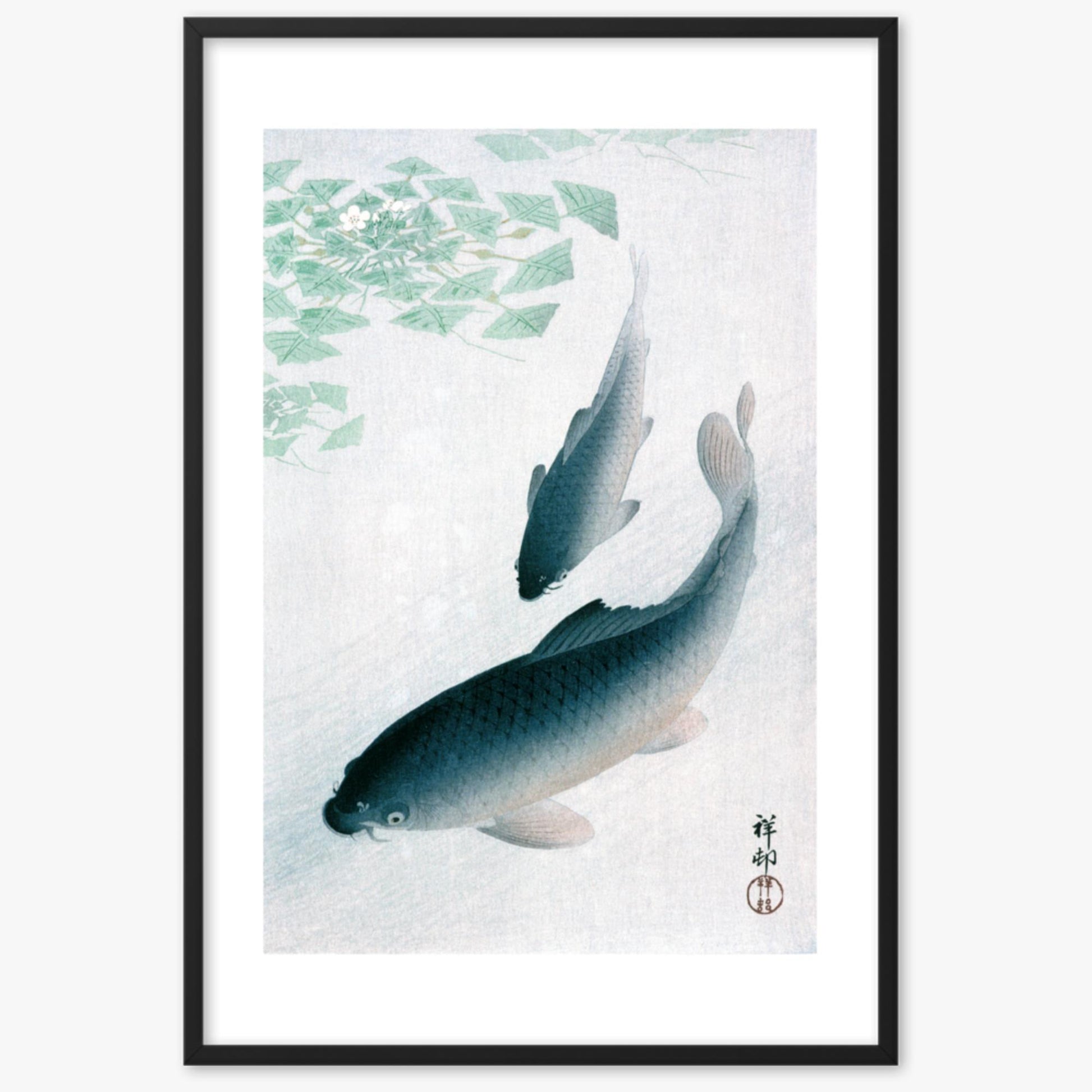 Ohara Koson - Carp or Koi 61x91 cm Poster With Black Frame