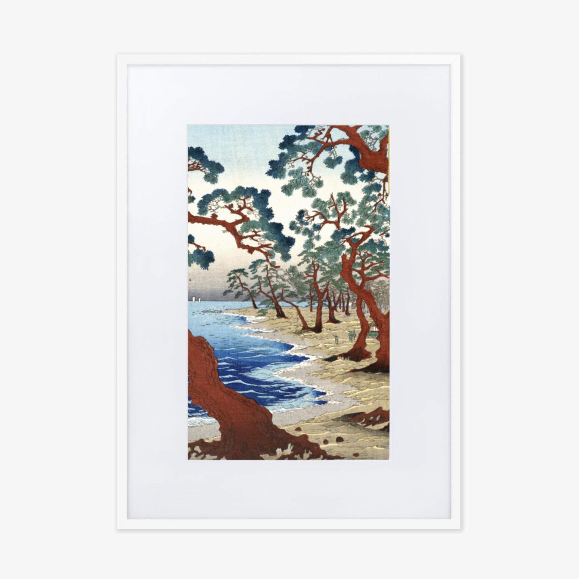 Utagawa Hiroshige - Maiko Beach in Harima Province 50x70 cm Poster With White Frame