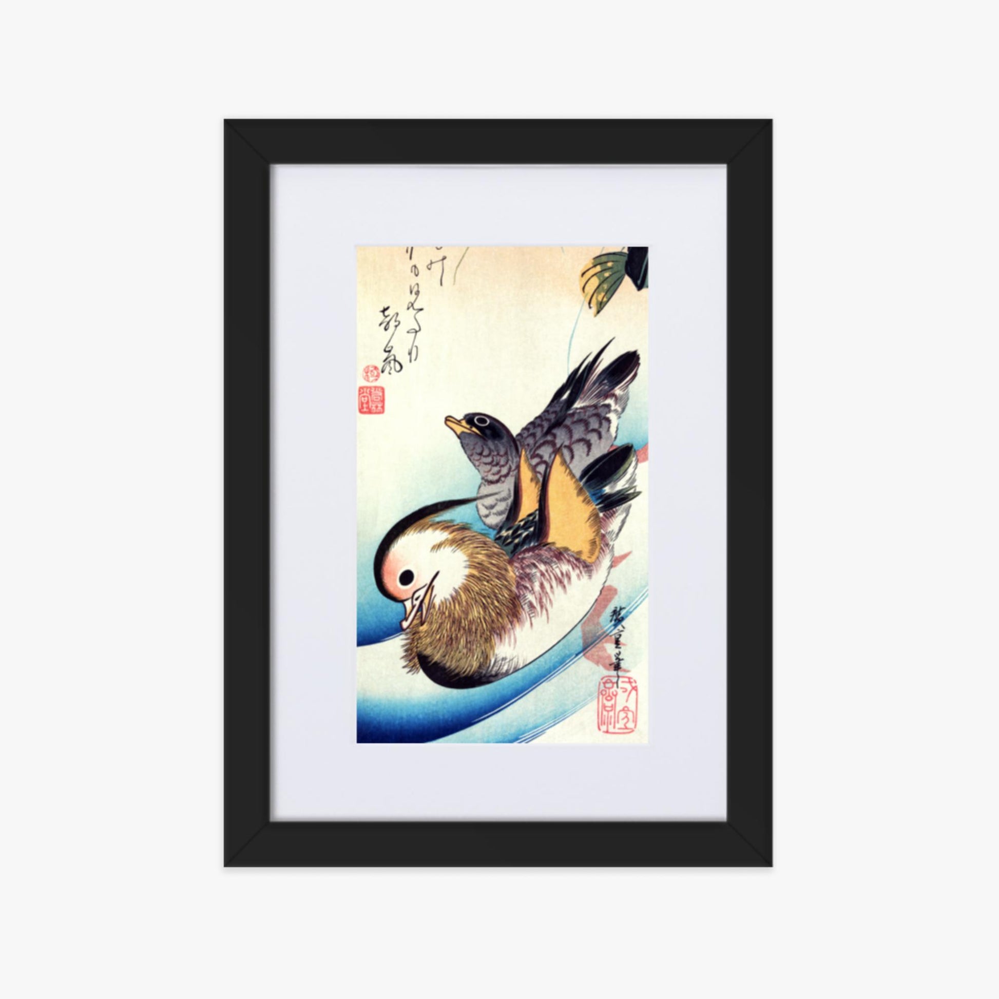 Utagawa Hiroshige - Two Mandarin Ducks 21x30 cm Poster With Black Frame