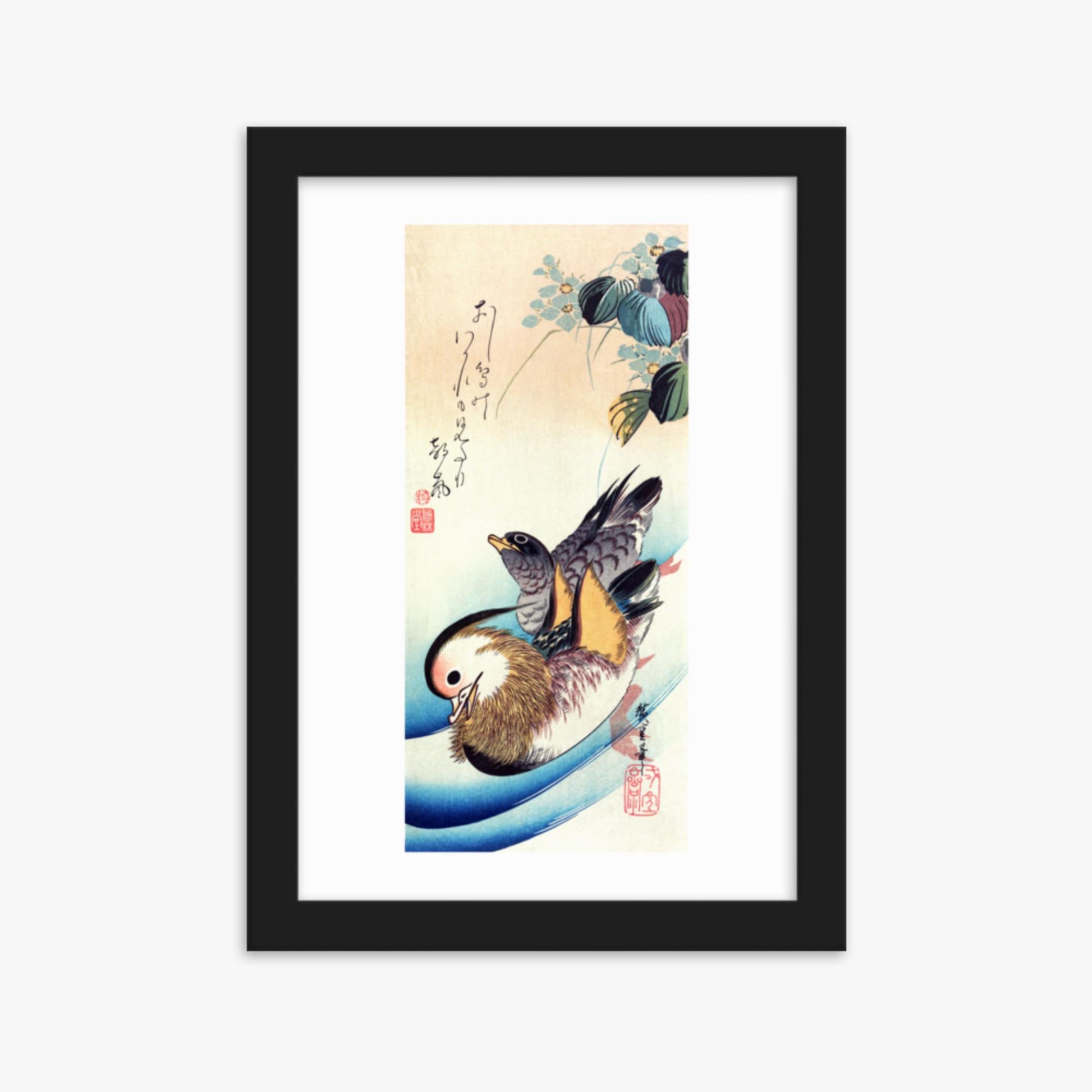 Utagawa Hiroshige - Two Mandarin Ducks 21x30 cm Poster With Black Frame