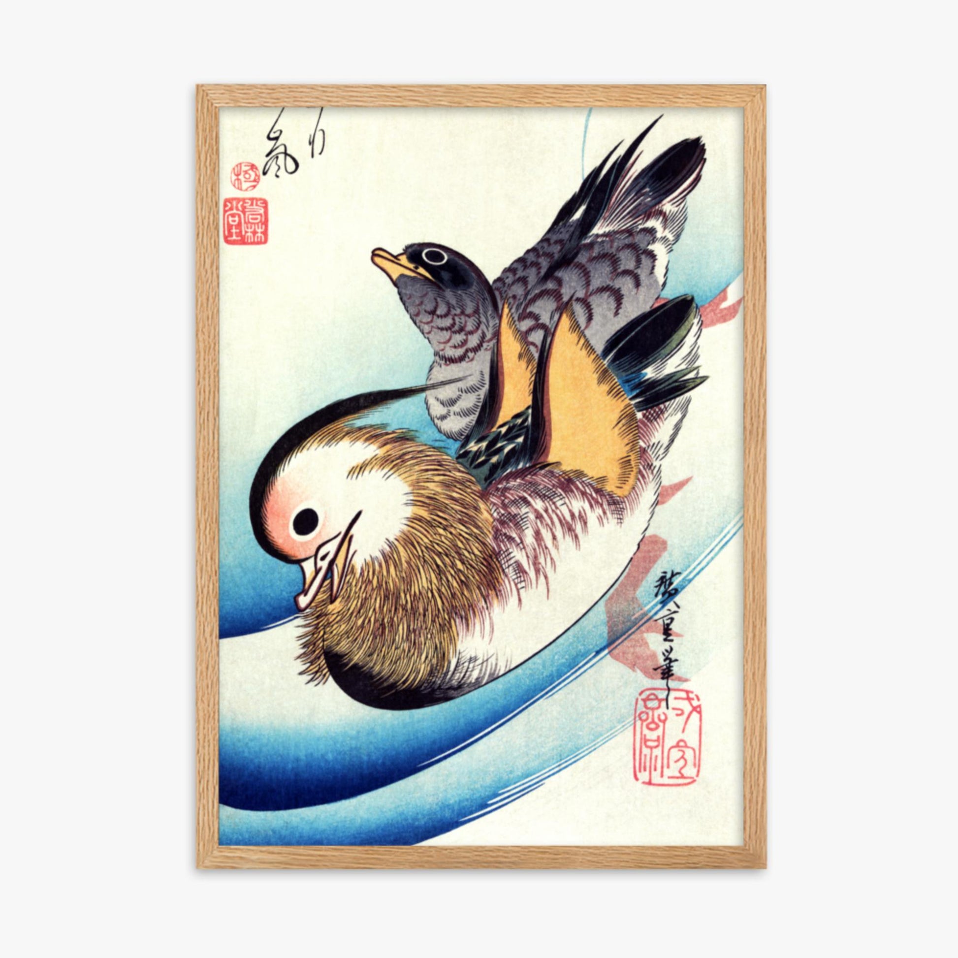 Utagawa Hiroshige - Two Mandarin Ducks 50x70 cm Poster With Oak Frame