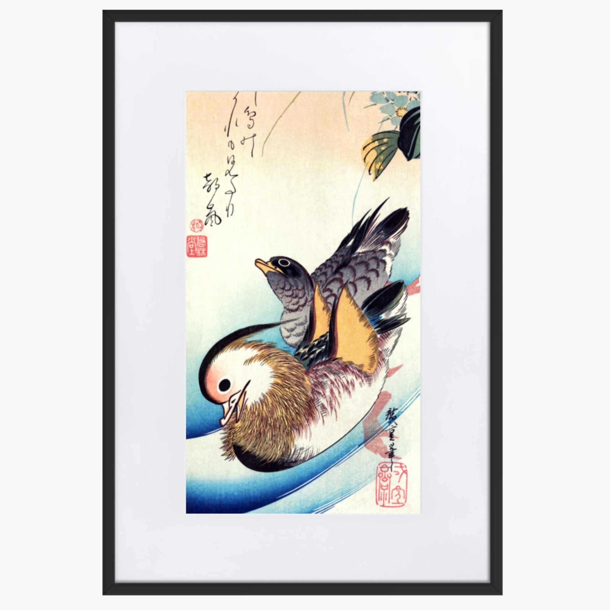 Utagawa Hiroshige - Two Mandarin Ducks 61x91 cm Poster With Black Frame