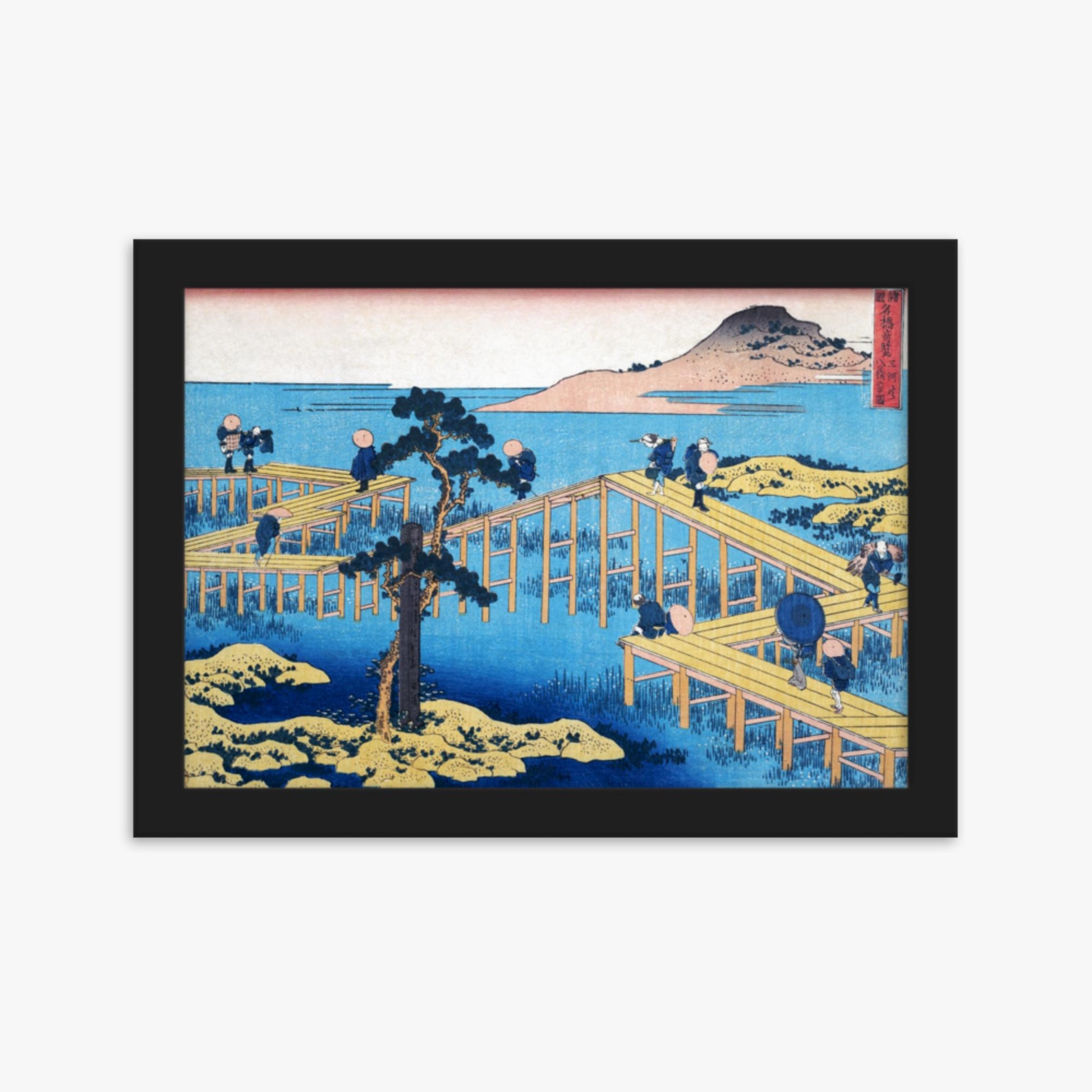 Katsushika Hokusai - Ancient View of Yatsuhashi in Mikawa Province 21x30 cm Poster With Black Frame