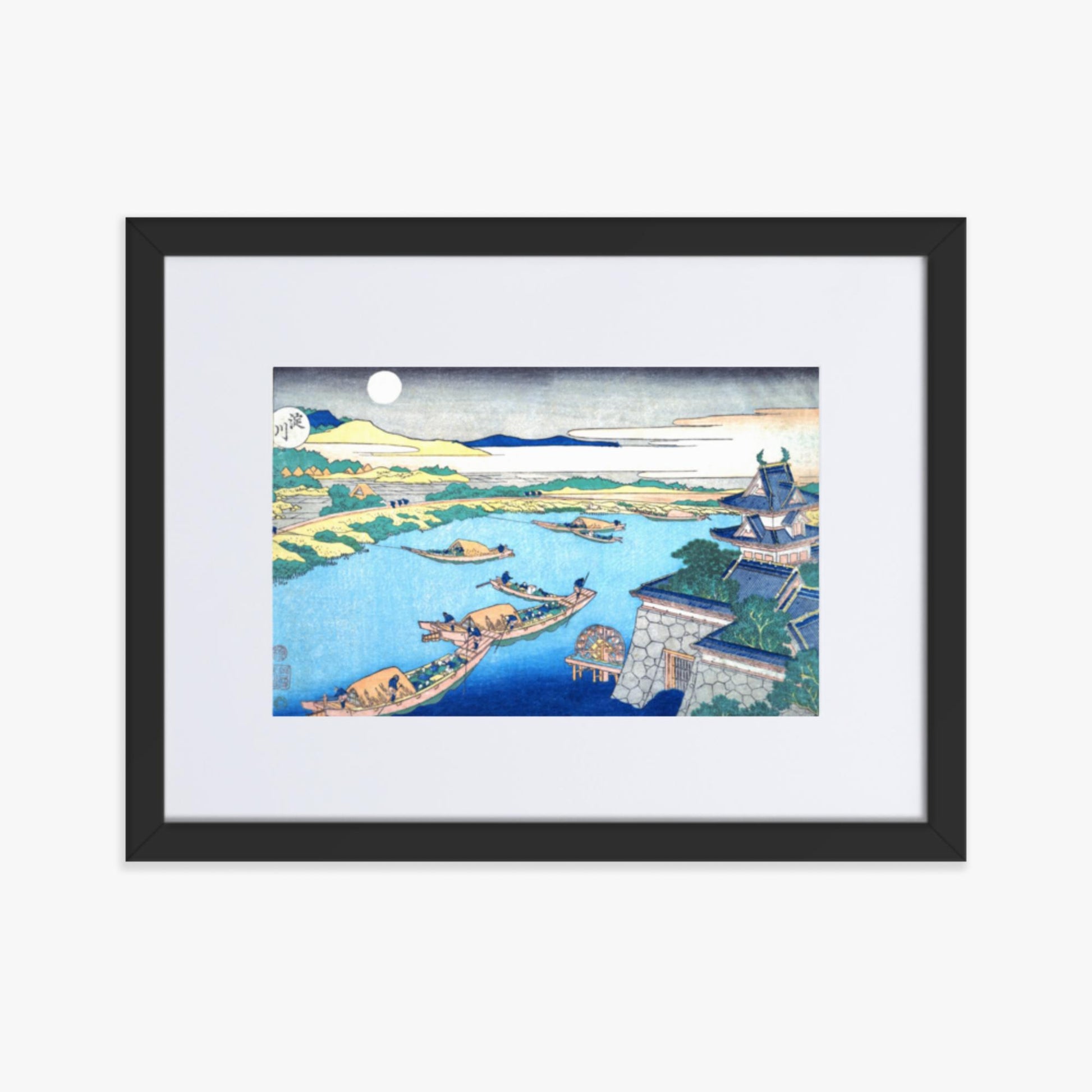 Katsushika Hokusai - Moonlight on the Yodo River 30x40 cm Poster With Black Frame