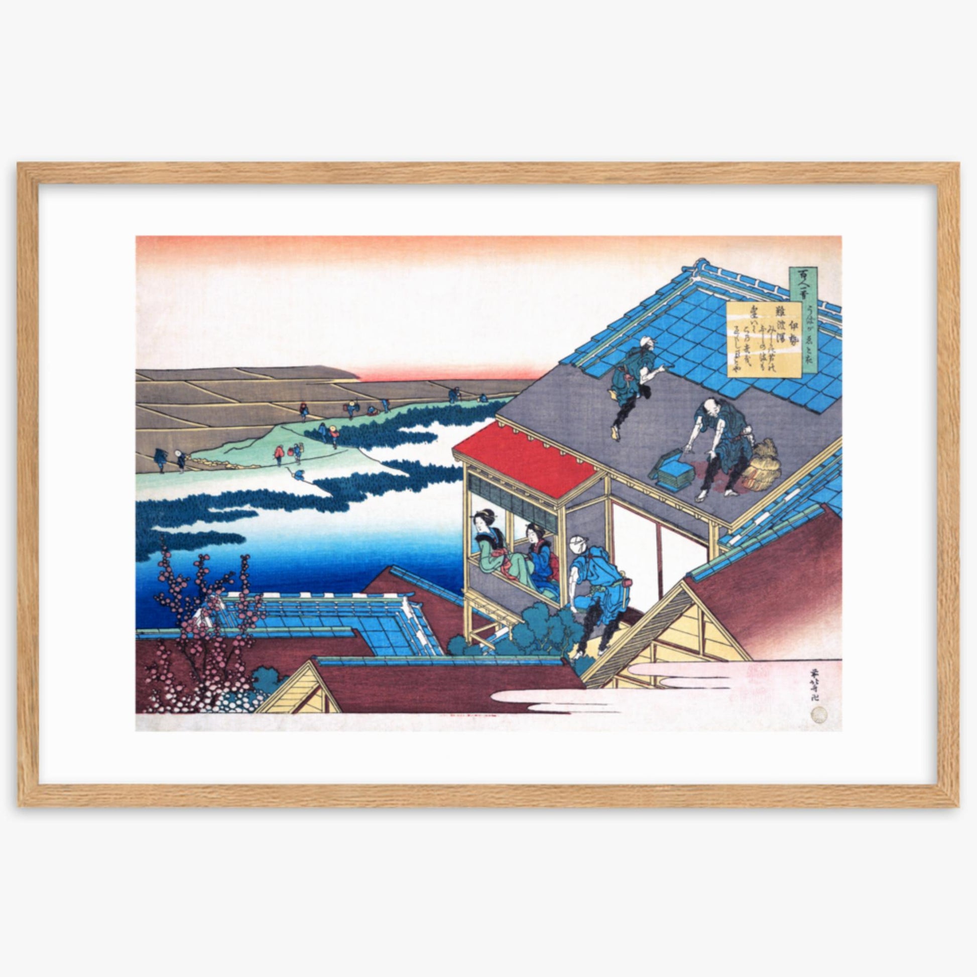 Katsushika Hokusai - Poem by Lady Ise 61x91 cm Poster With Oak Frame