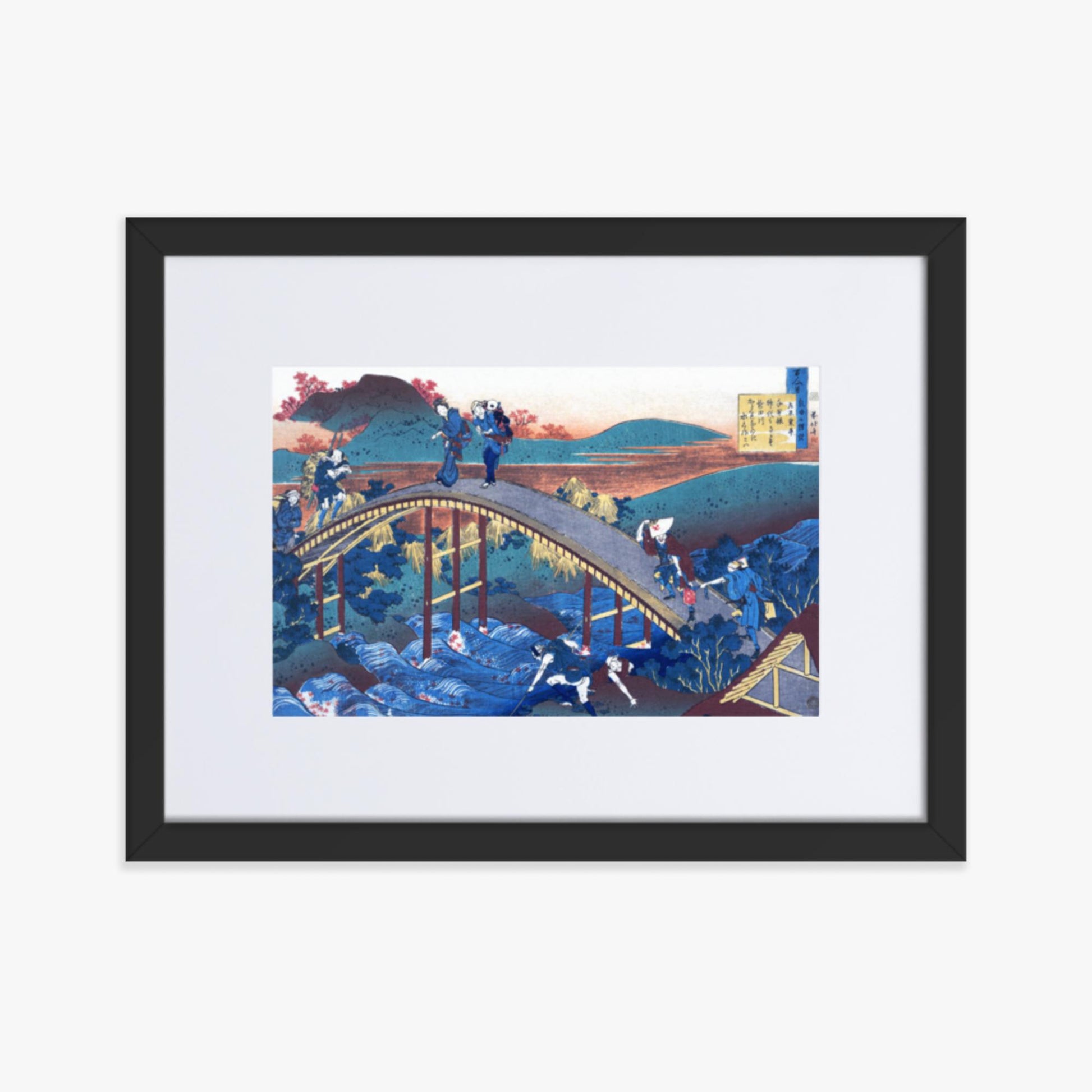 Katsushika Hokusai - Poem by Ariwara no Narihira 30x40 cm Poster With Black Frame