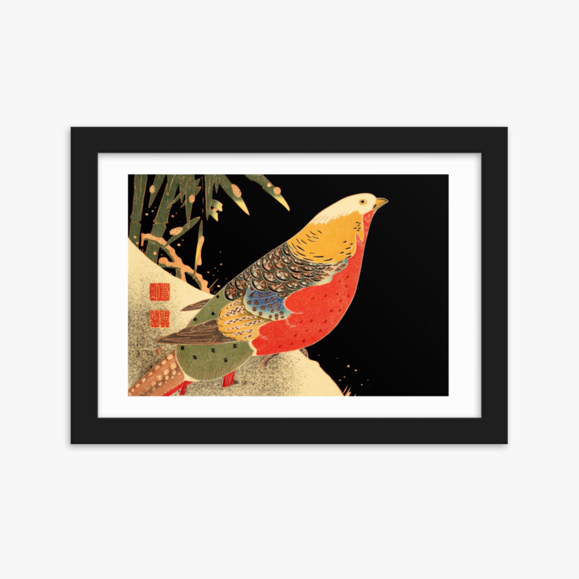 Ito Jakuchu - Golden Pheasant in the Snow 21x30 cm Poster With Black Frame