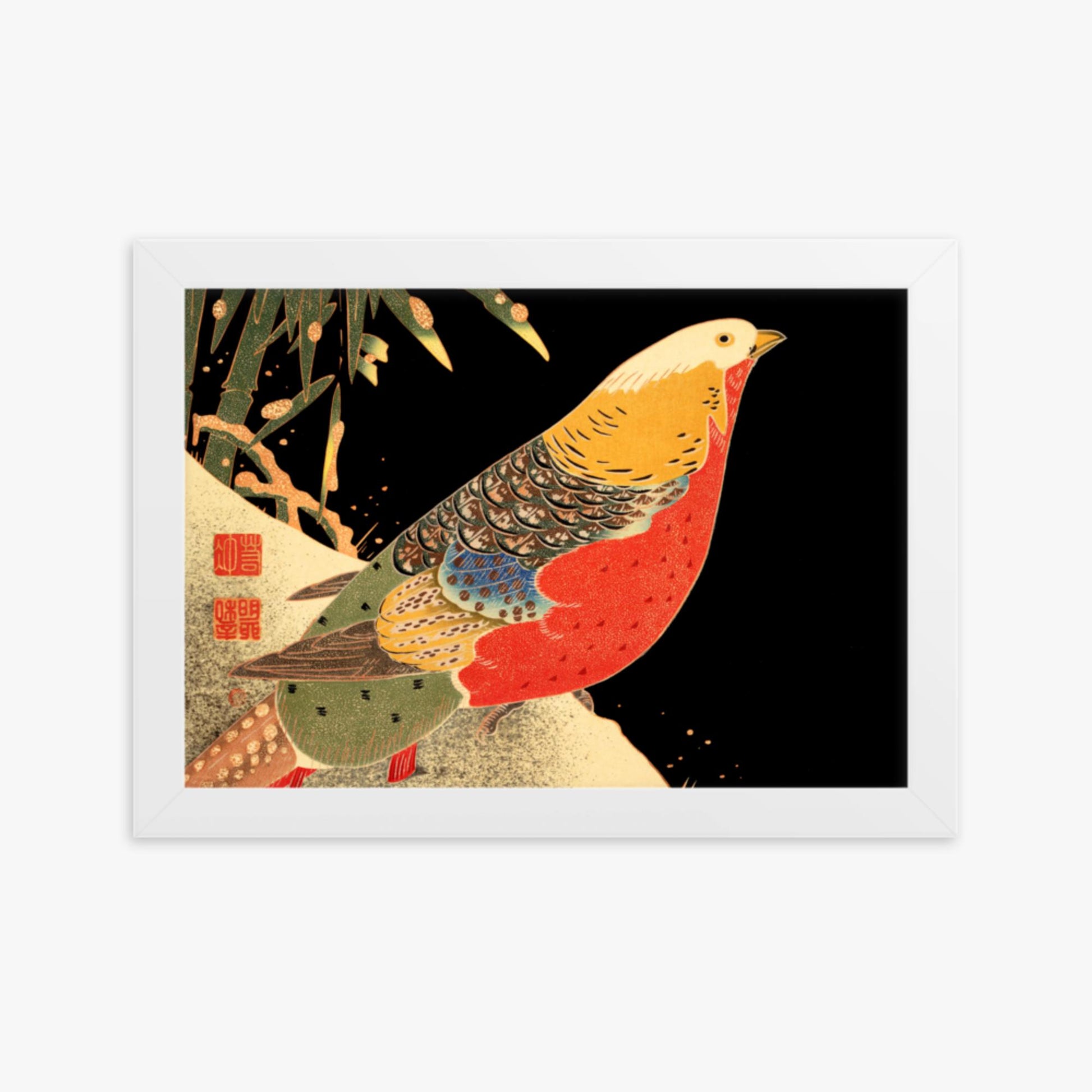 Ito Jakuchu - Golden Pheasant in the Snow 21x30 cm Poster With White Frame