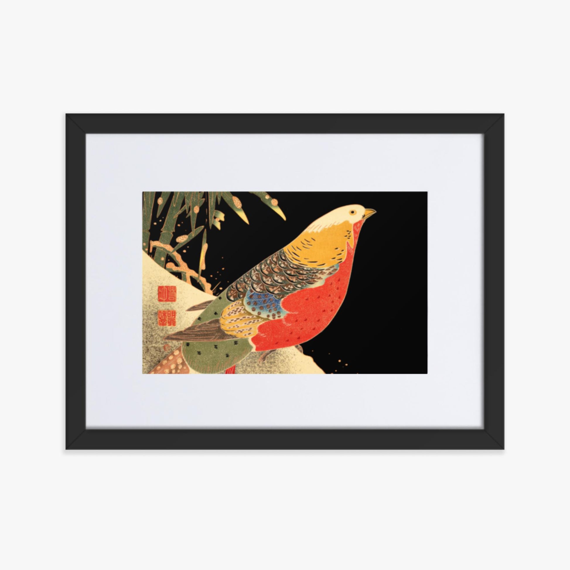 Ito Jakuchu - Golden Pheasant in the Snow 30x40 cm Poster With Black Frame