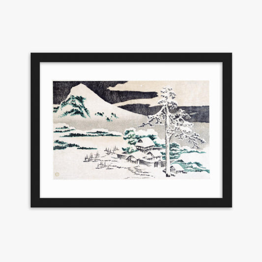 Katsushika Hokusai - Seaside Village in Winter 30x40 cm Poster With Black Frame