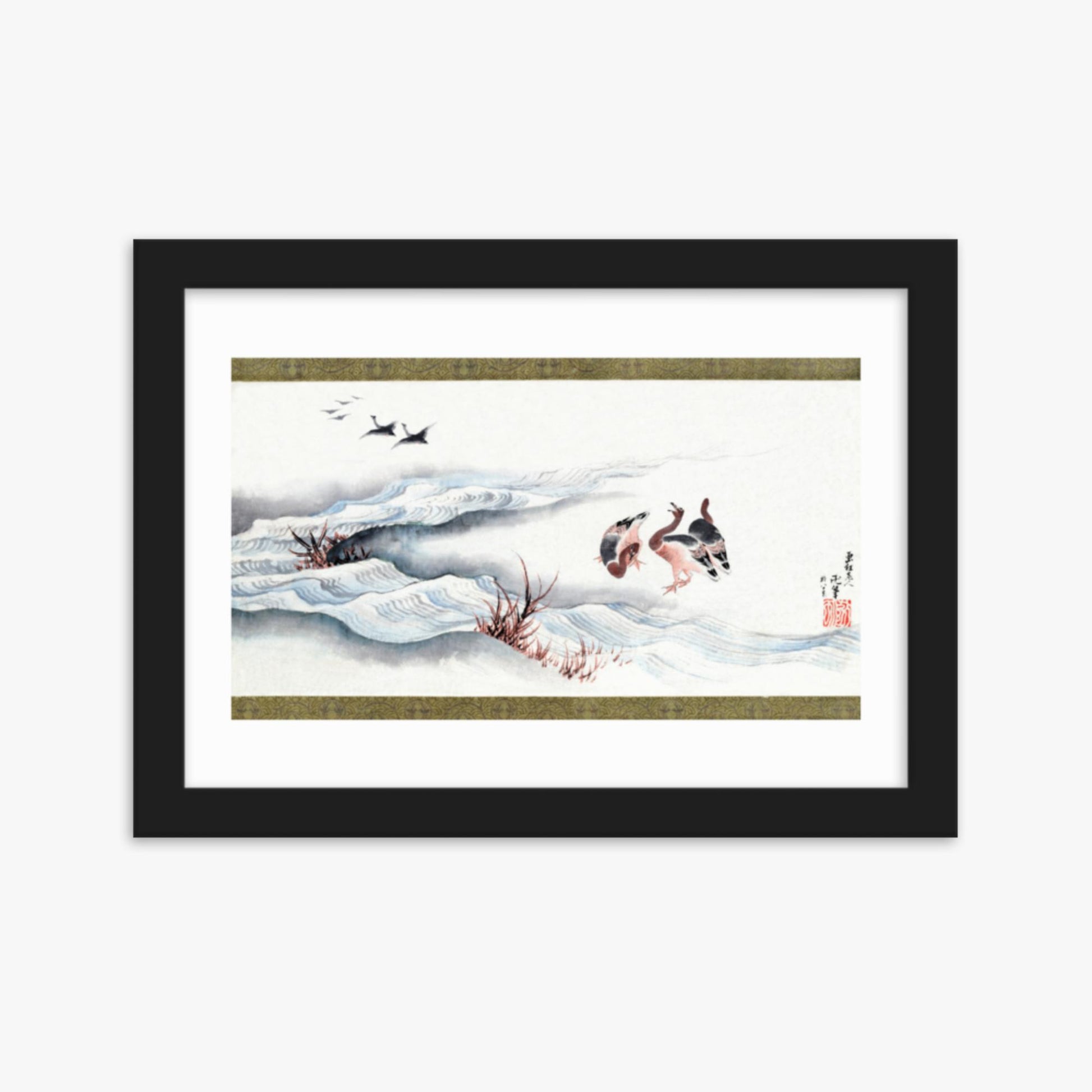 Katsushika Hokusai - Wild Geese and Water 21x30 cm Poster With Black Frame