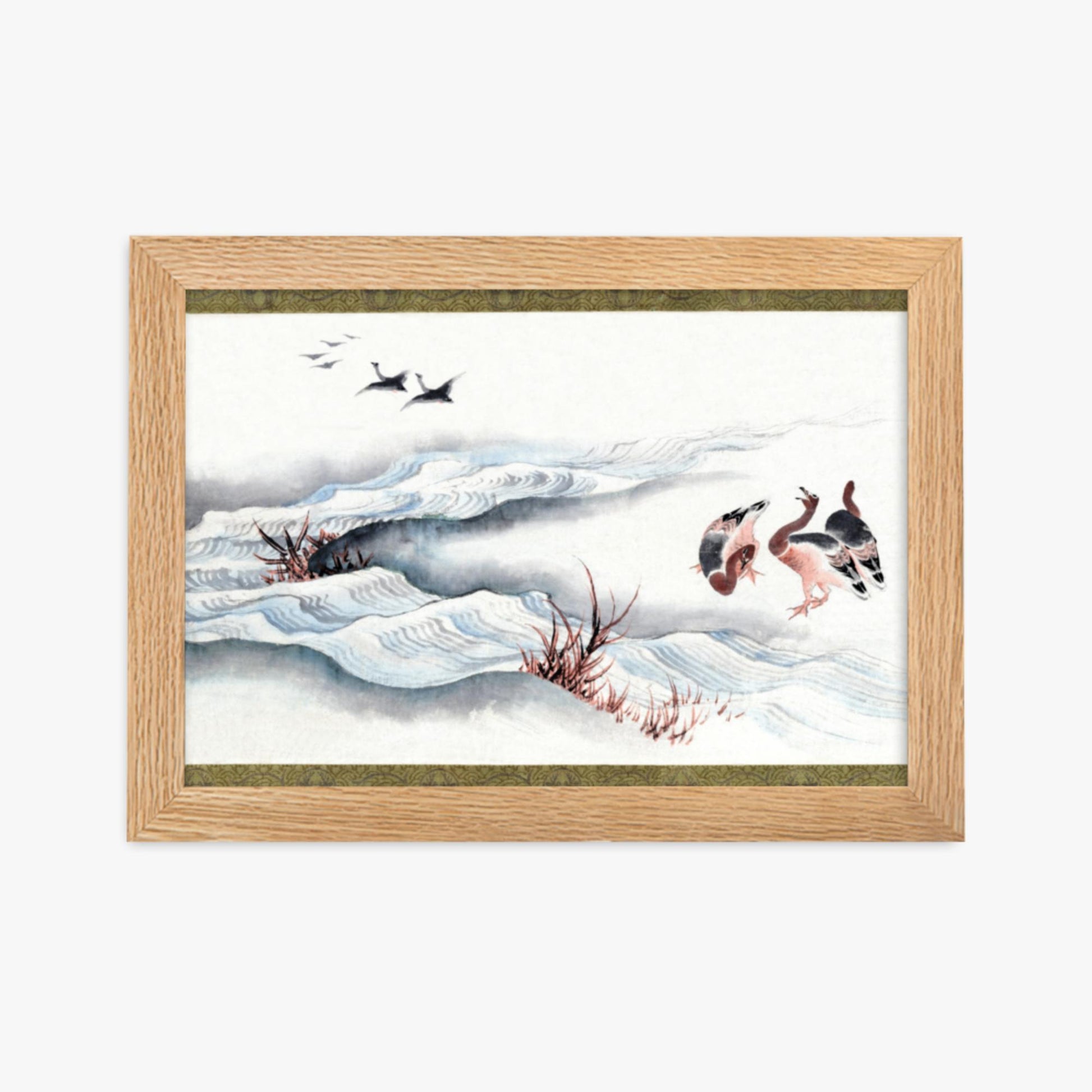 Katsushika Hokusai - Wild Geese and Water 21x30 cm Poster With Oak Frame