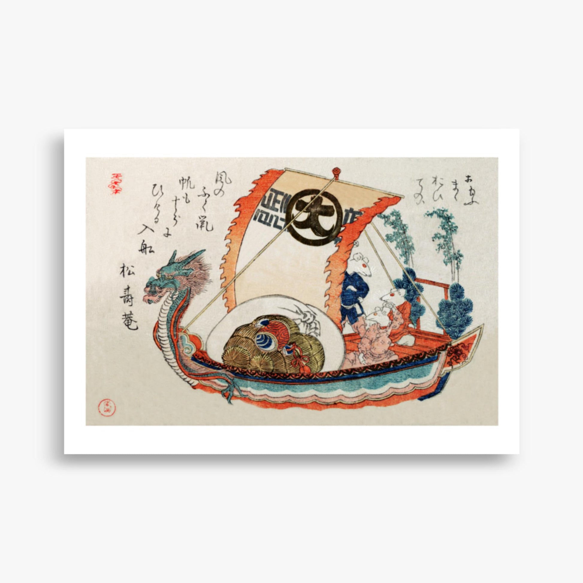 Kubo Shunman - Treasure Boat (Takara-bune) with Three Rats 50x70 cm Poster