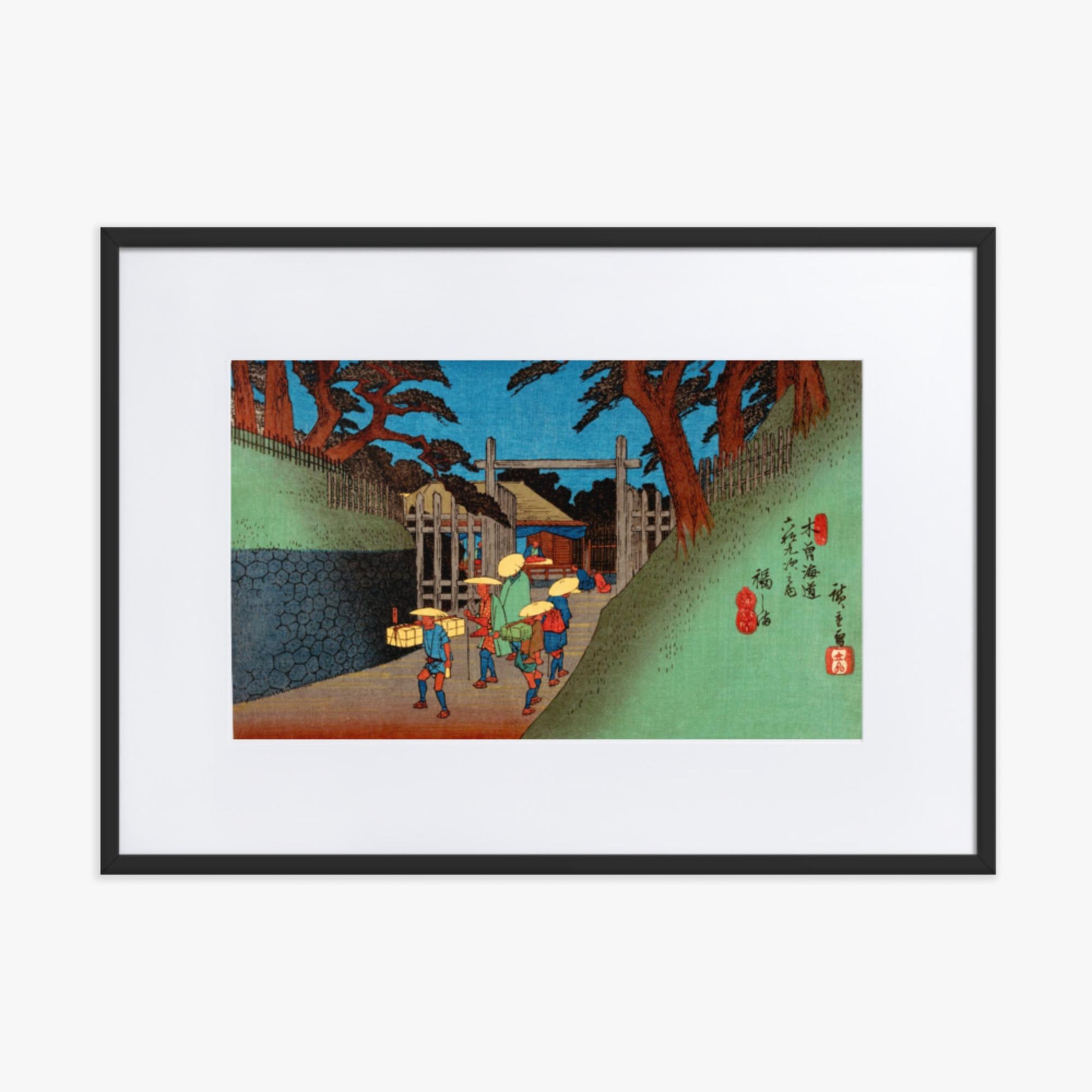 Utagawa Hiroshige - Fukushima Station 50x70 cm Poster With Black Frame