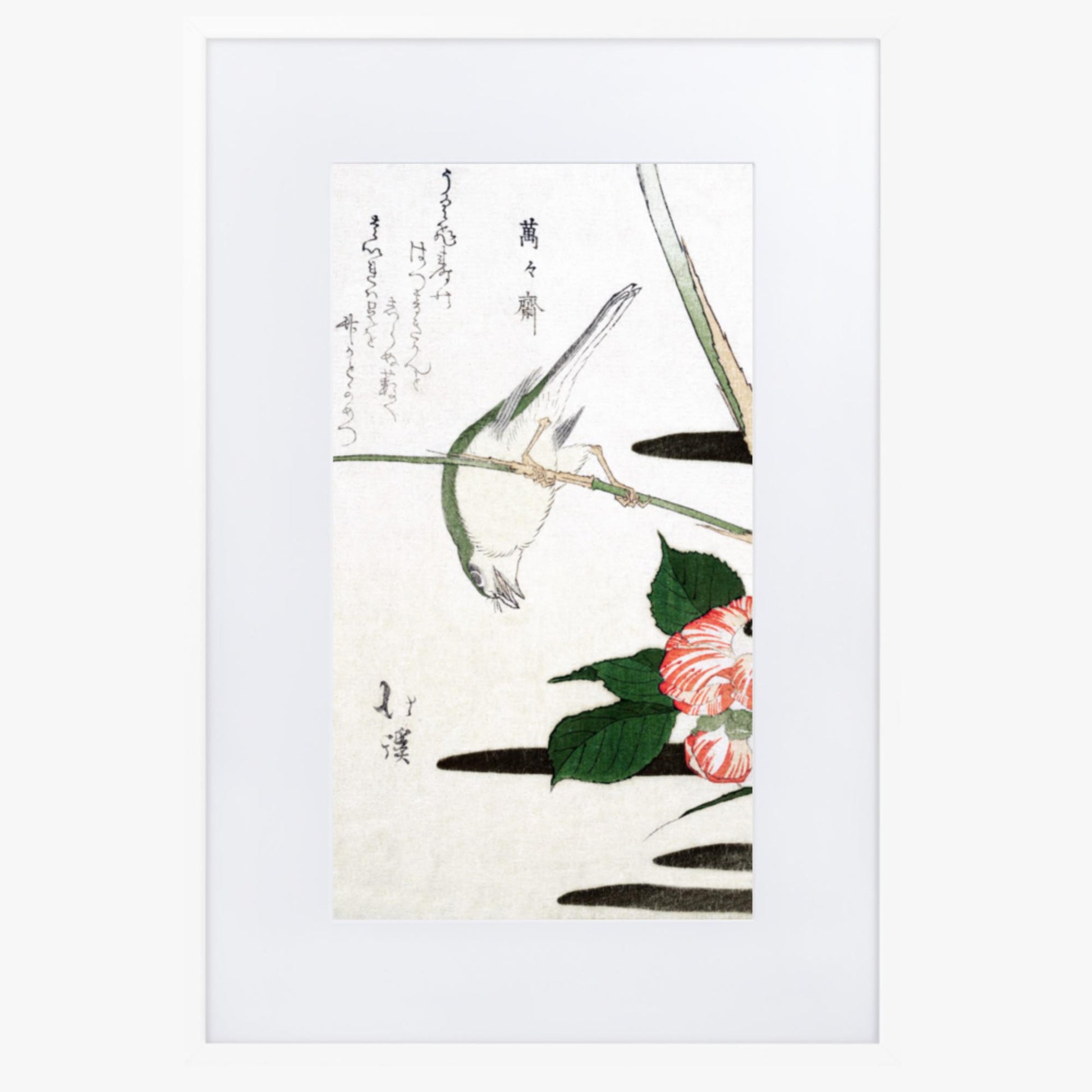 Totoya Hokkei - Warbler and Camellia 61x91 cm Poster With White Frame