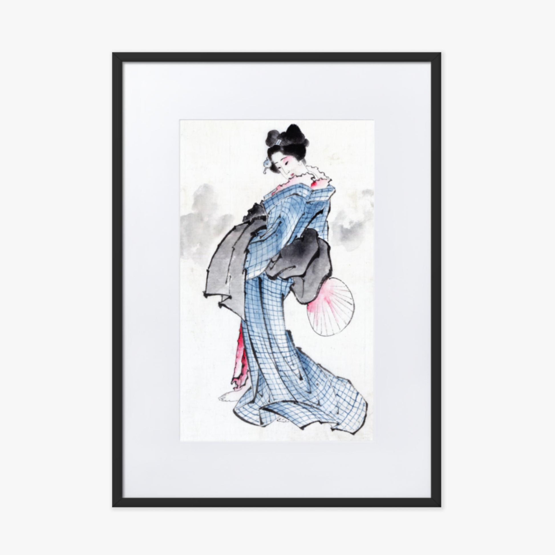 Katsushika Hokusai - Illustration of a Japanese Woman in Kimono 50x70 cm Poster With Black Frame