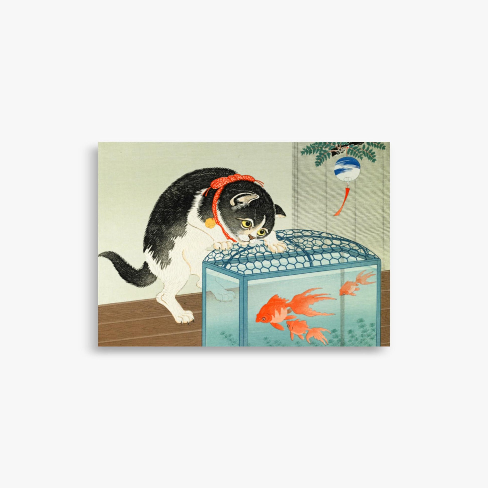 Ohara Koson: Cat and Goldfish - 21x30 cm Poster