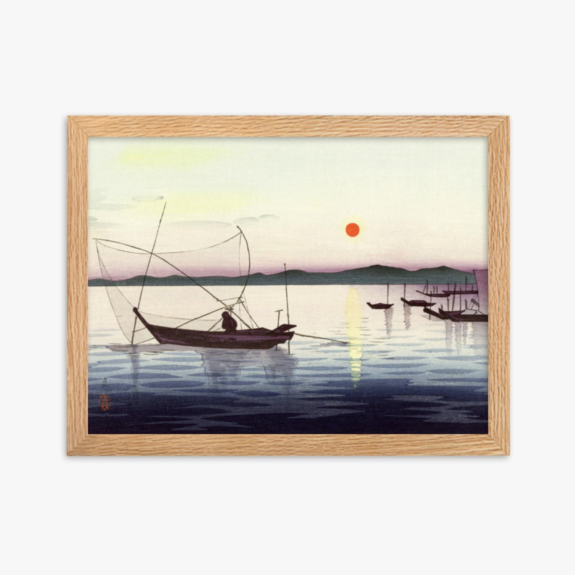 Ohara Koson: Fishing boats at sunset - 30x40 cm Poster With Oak Frame