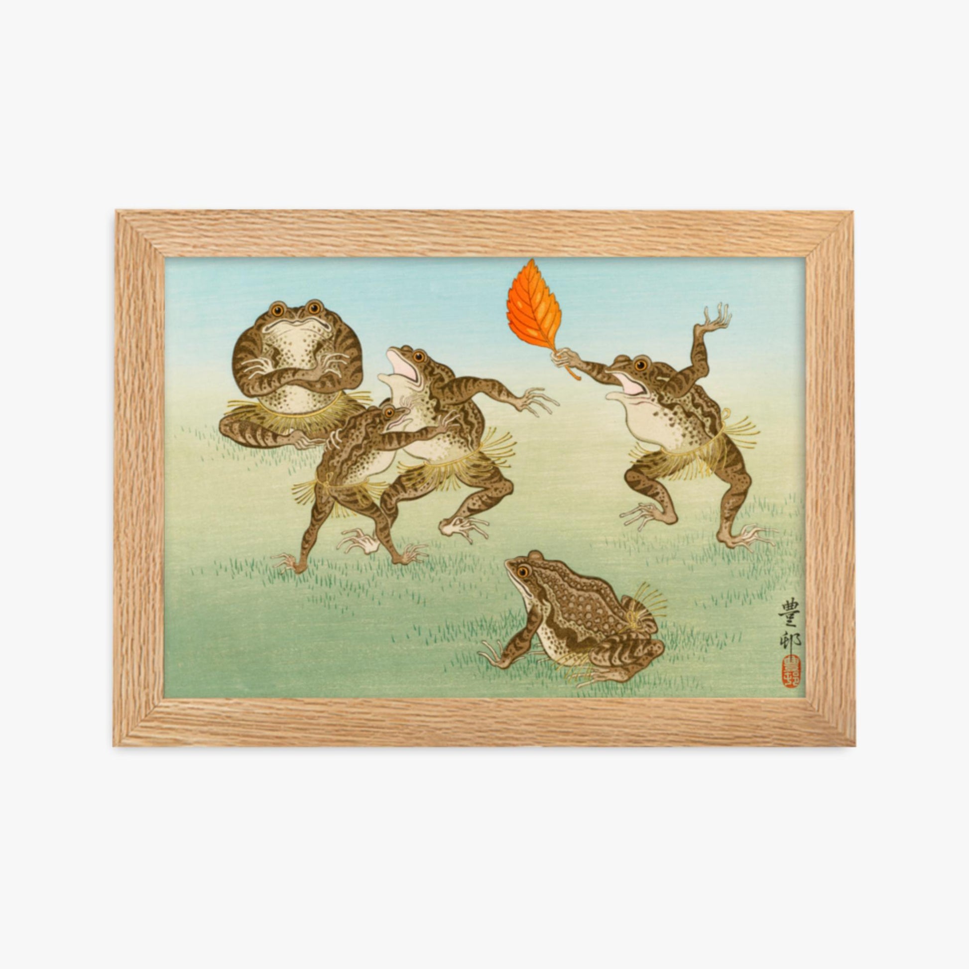 Ohara Koson: Sumo-Wrestling Toads - 21x30 cm Poster With Oak Frame