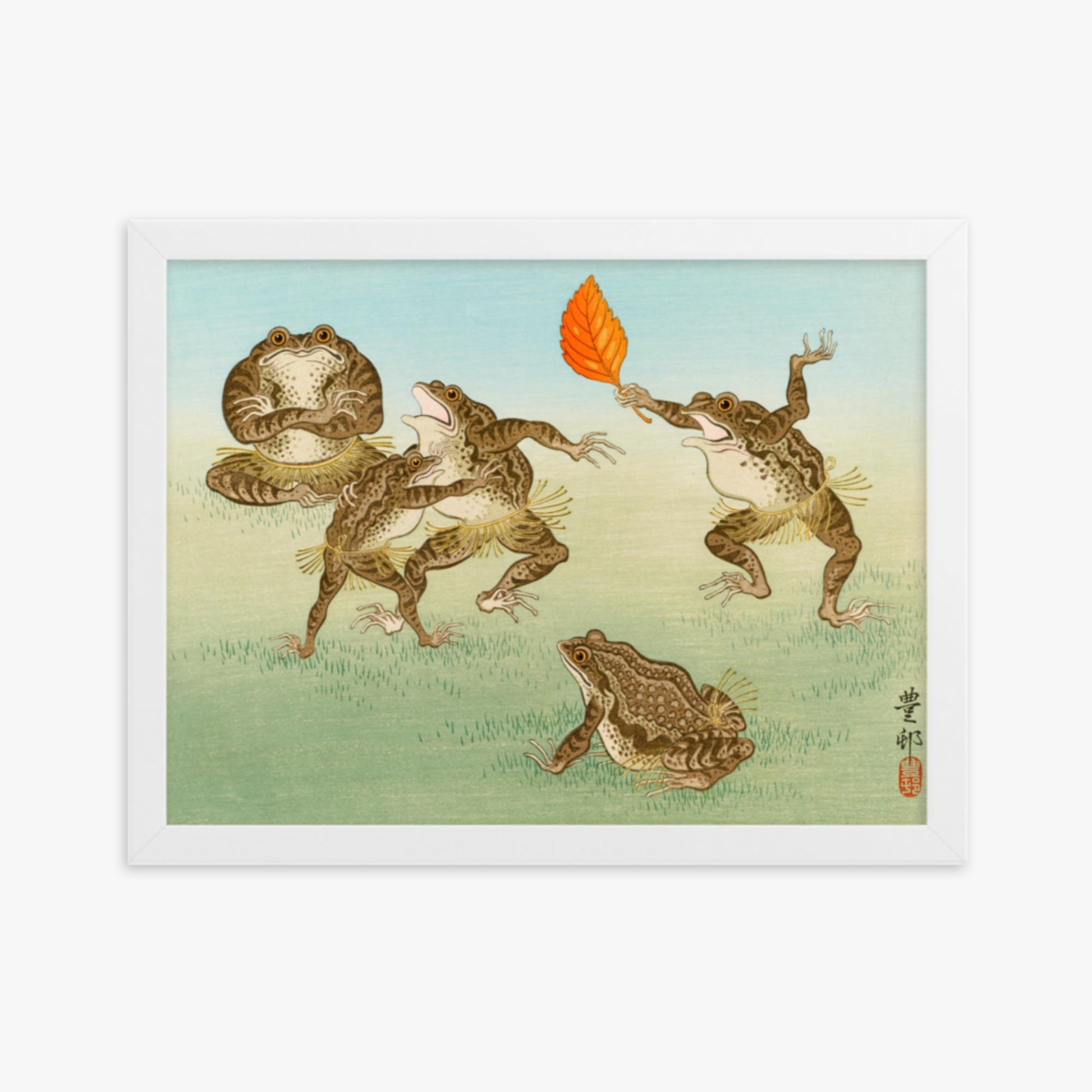 Ohara Koson: Sumo-Wrestling Toads - 30x40 cm Poster With White Frame