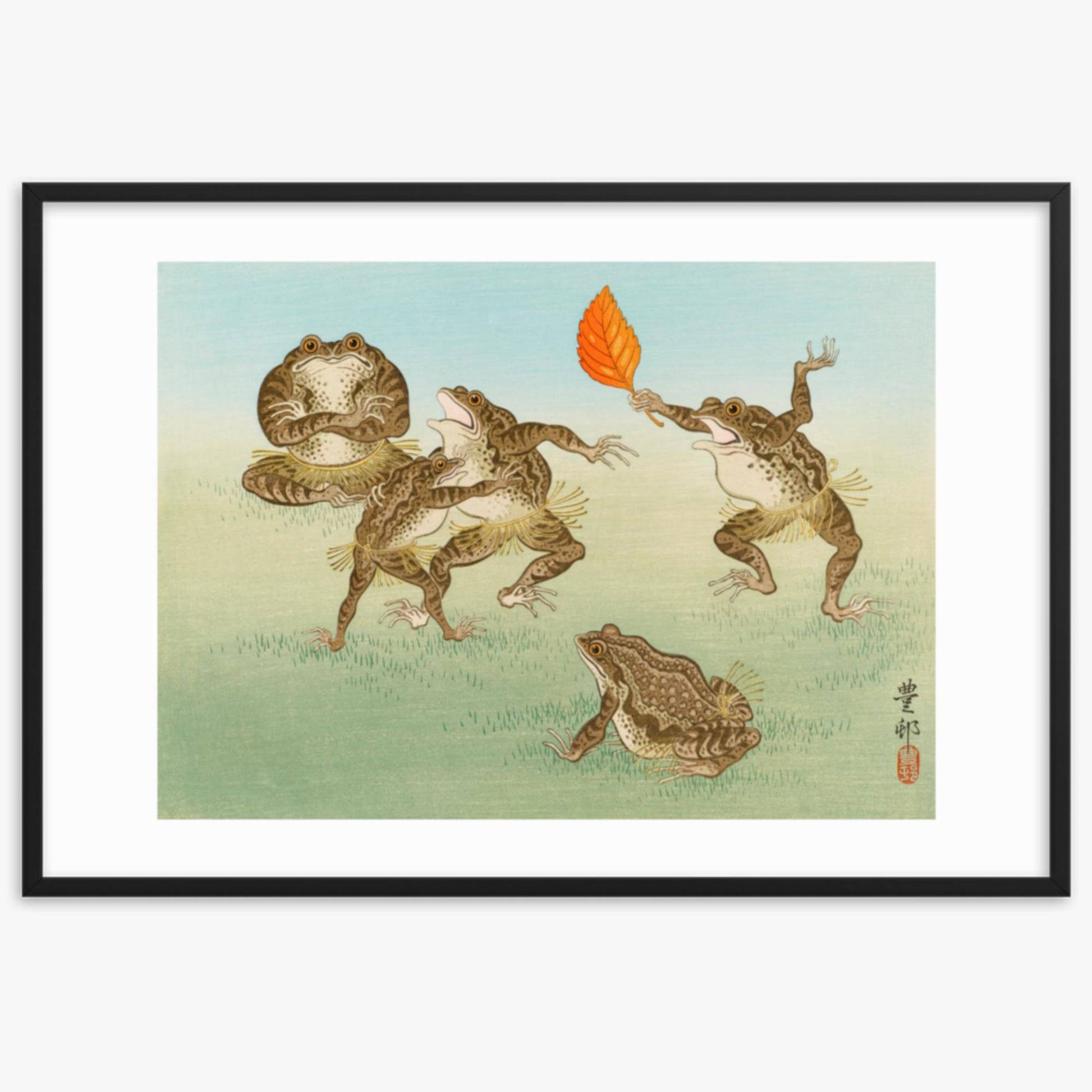 Ohara Koson: Sumo-Wrestling Toads - 61x91 cm Poster With Black Frame