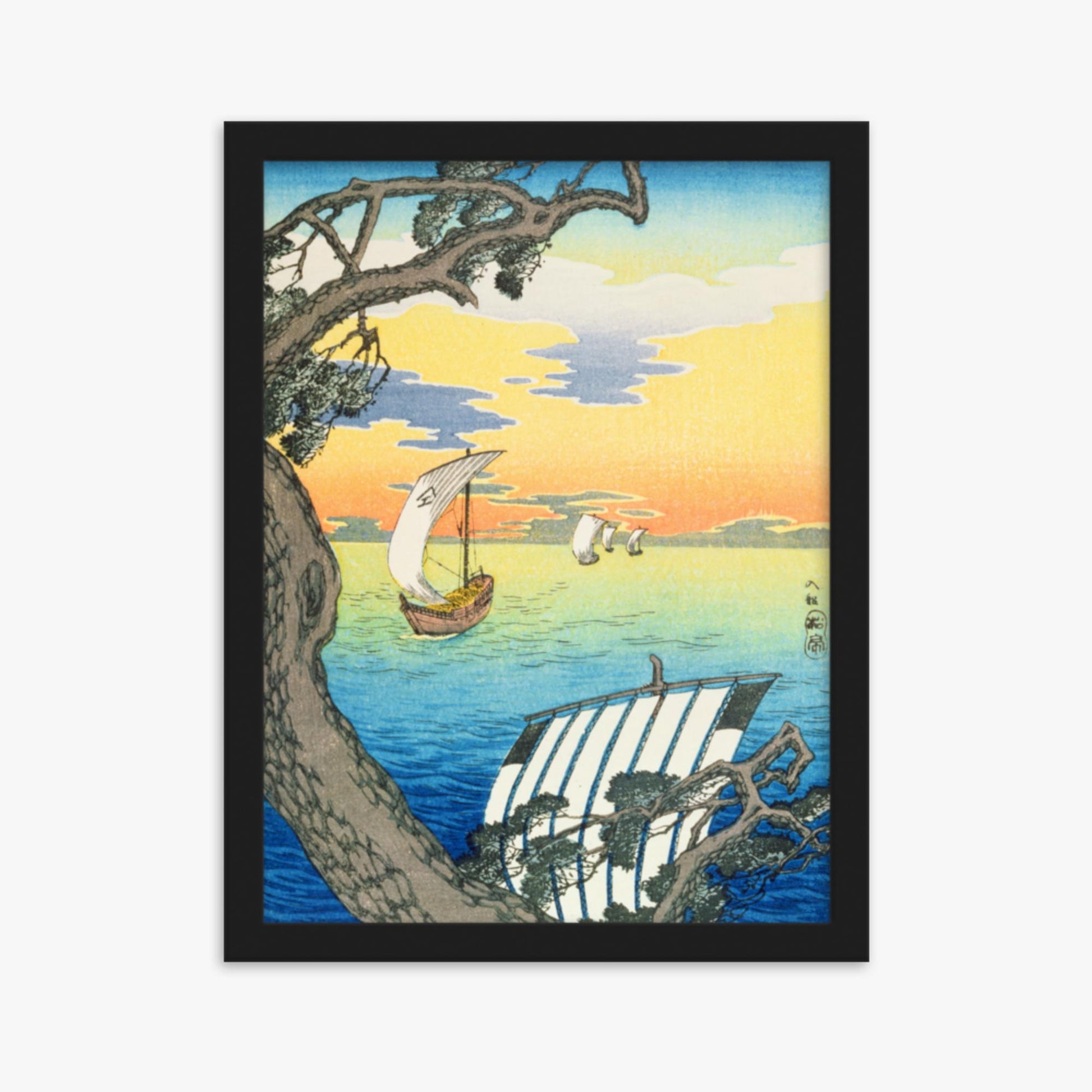 Takahashi Hiroaki: Returning Boats - 30x40 cm Poster With Black Frame