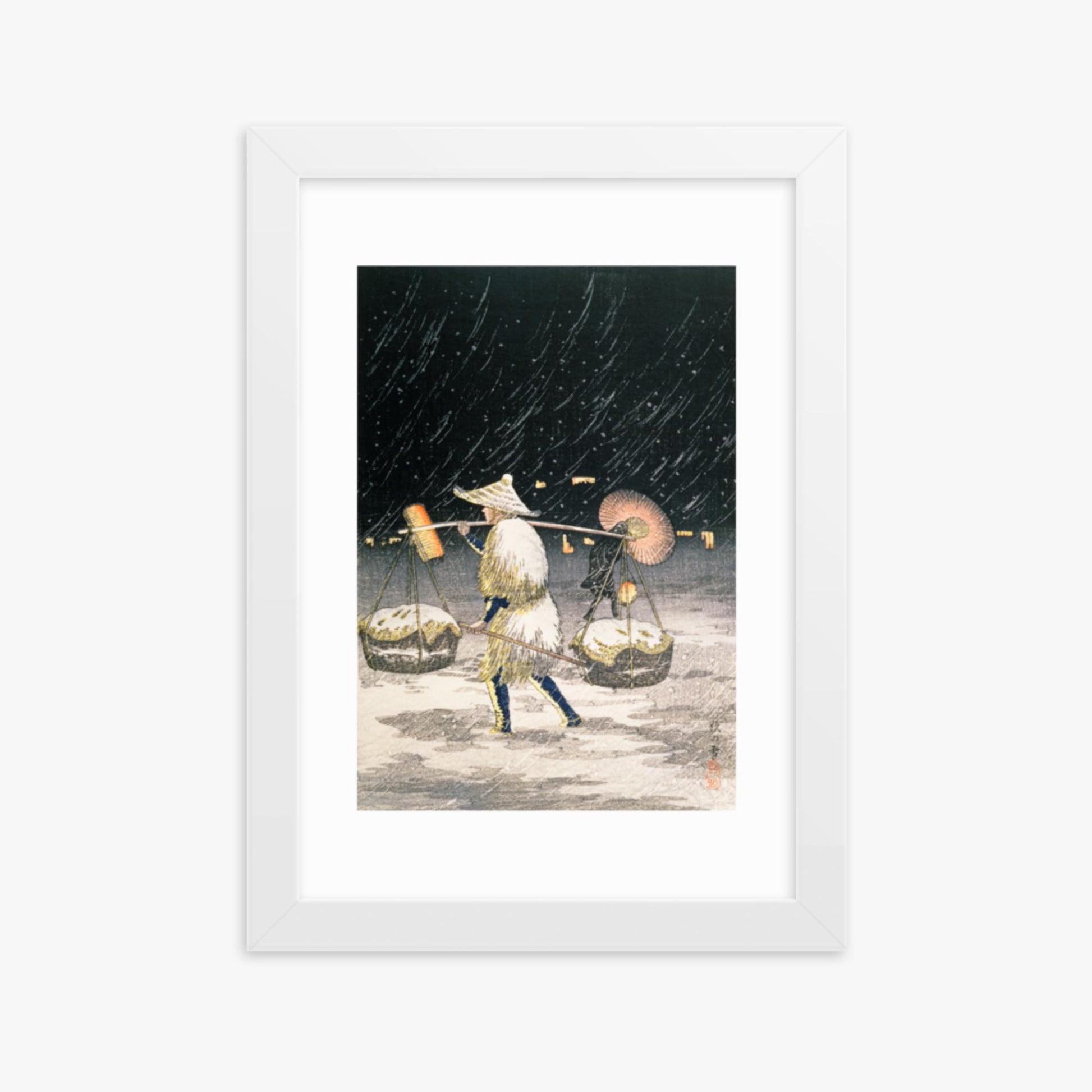 Takahashi Hiroaki: Night Snow - 21x30 cm Poster With White Frame