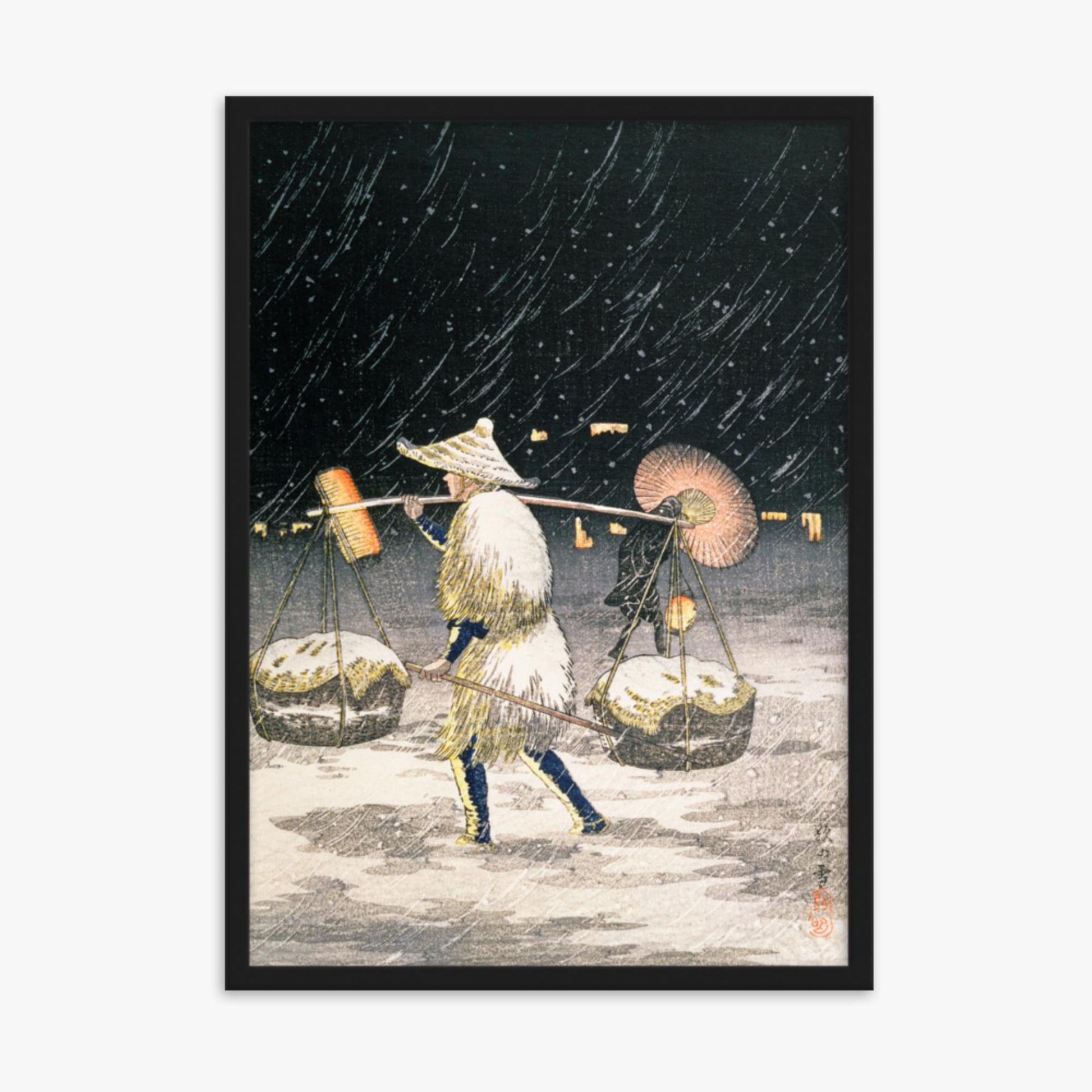 Takahashi Hiroaki: Night Snow - 50x70 cm Poster With Black Frame