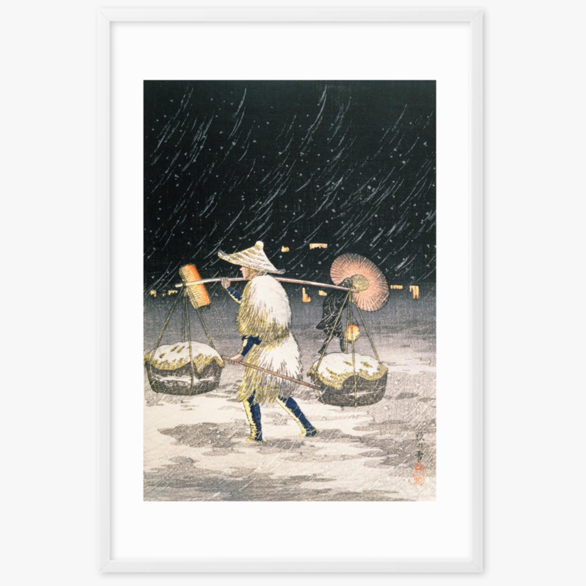 Takahashi Hiroaki: Night Snow - 61x91 cm Poster With White Frame