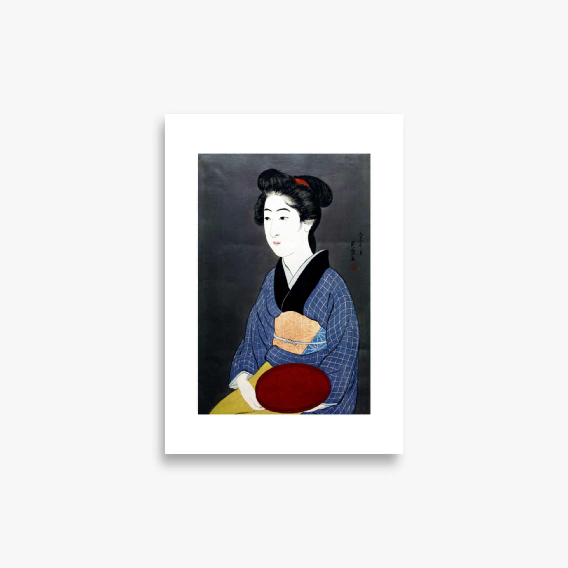 Goyō Hashiguchi: A waitress with a red tray - 21x30 cm Poster