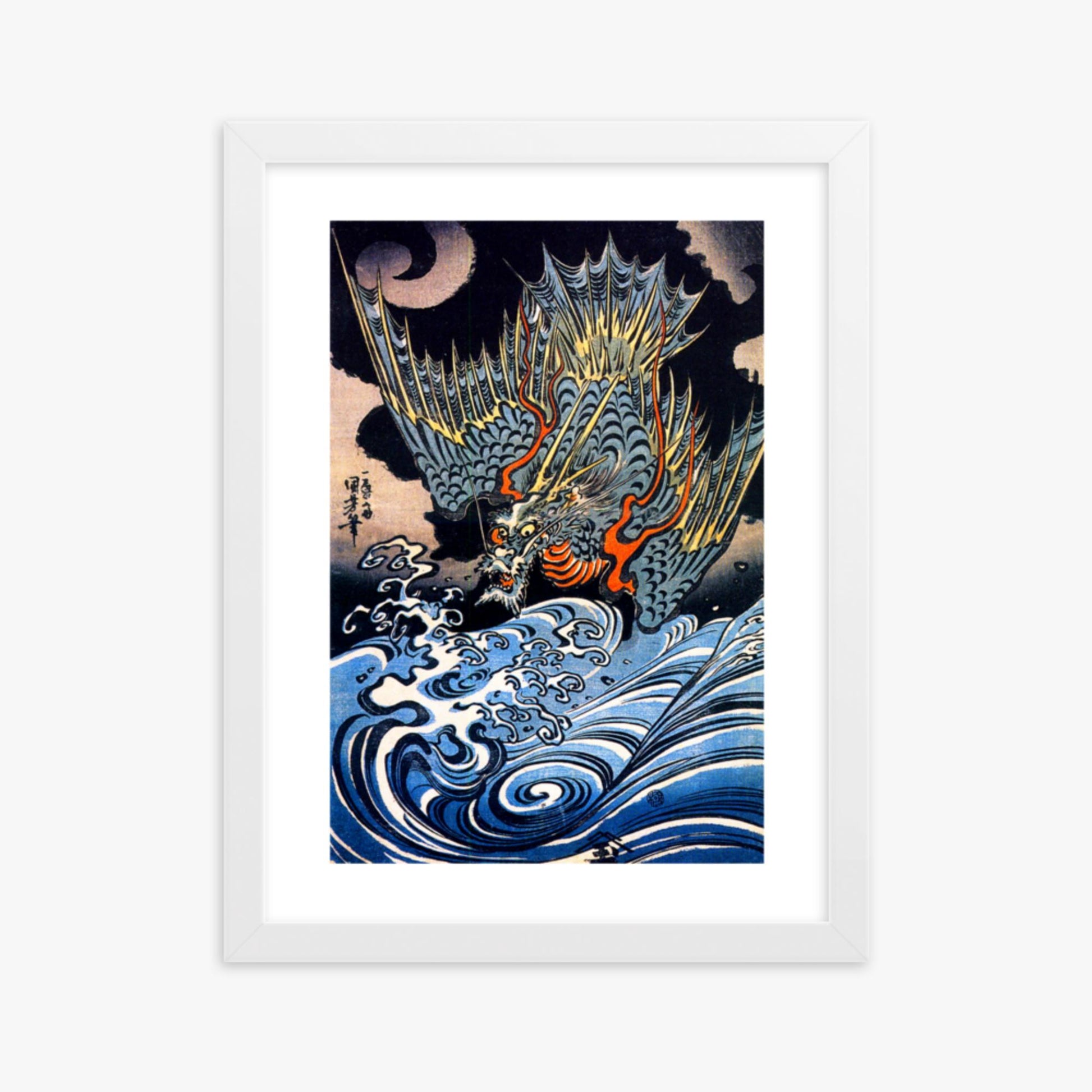 Utagawa Kuniyoshi: A Japanese sea dragon - 30x40 cm Poster With White Frame