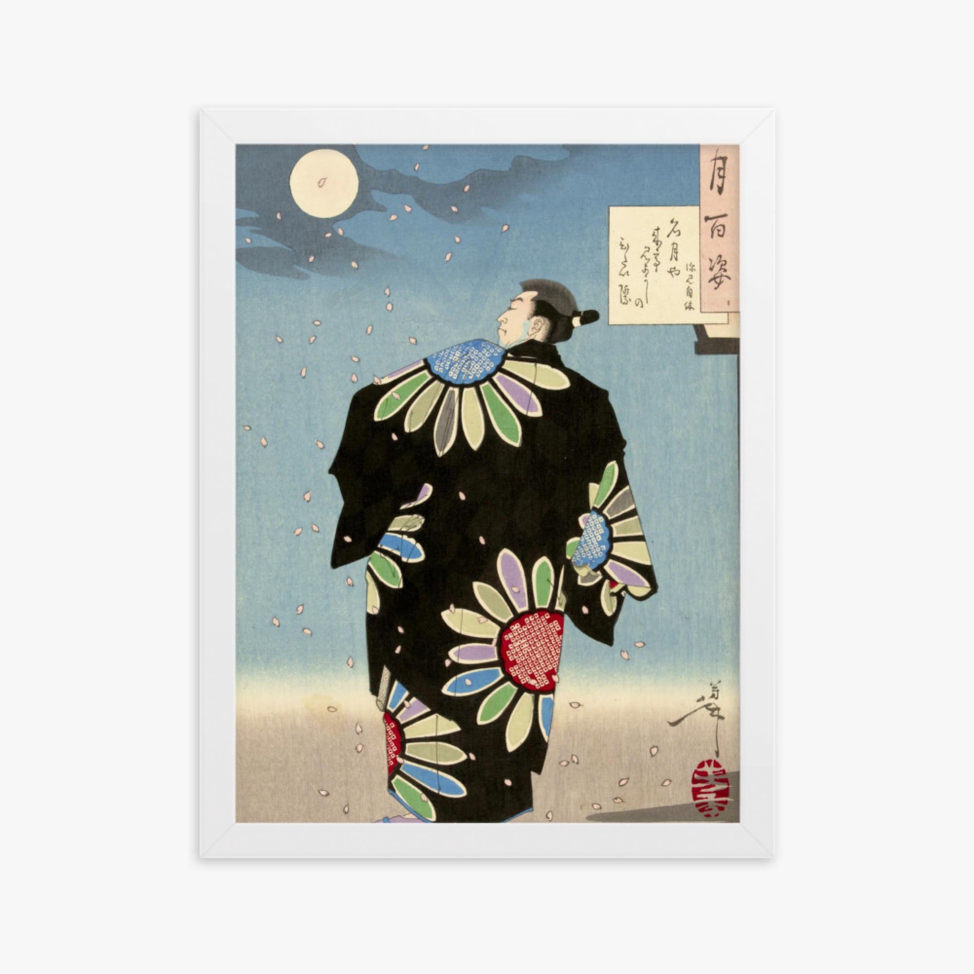 Tsukioka Yoshitoshi: Fukami Jikyu in moonlight - 30x40 cm Poster With White Frame