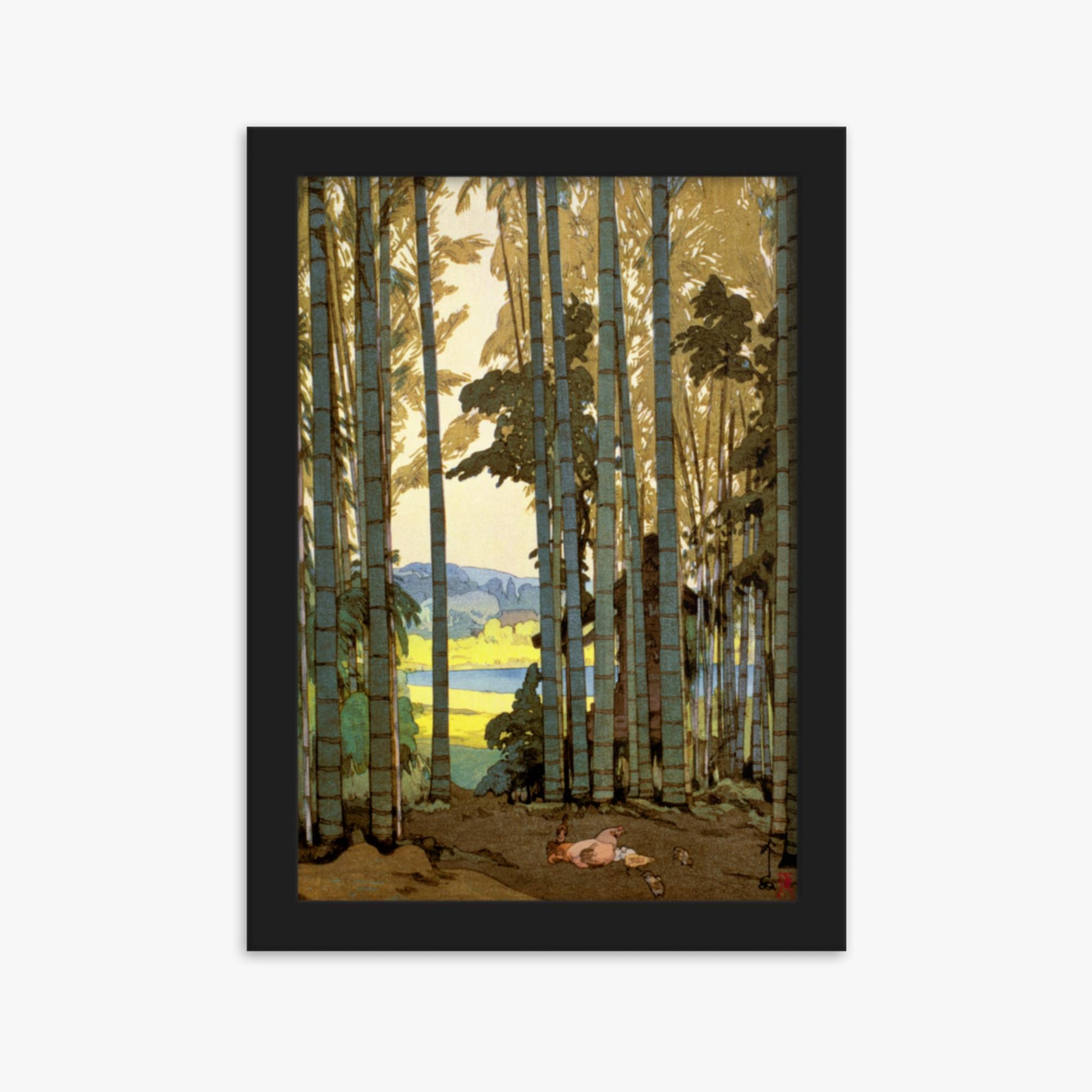 Hiroshi Yoshida: Hens in the bamboo wood - 21x30 cm Poster With Black Frame