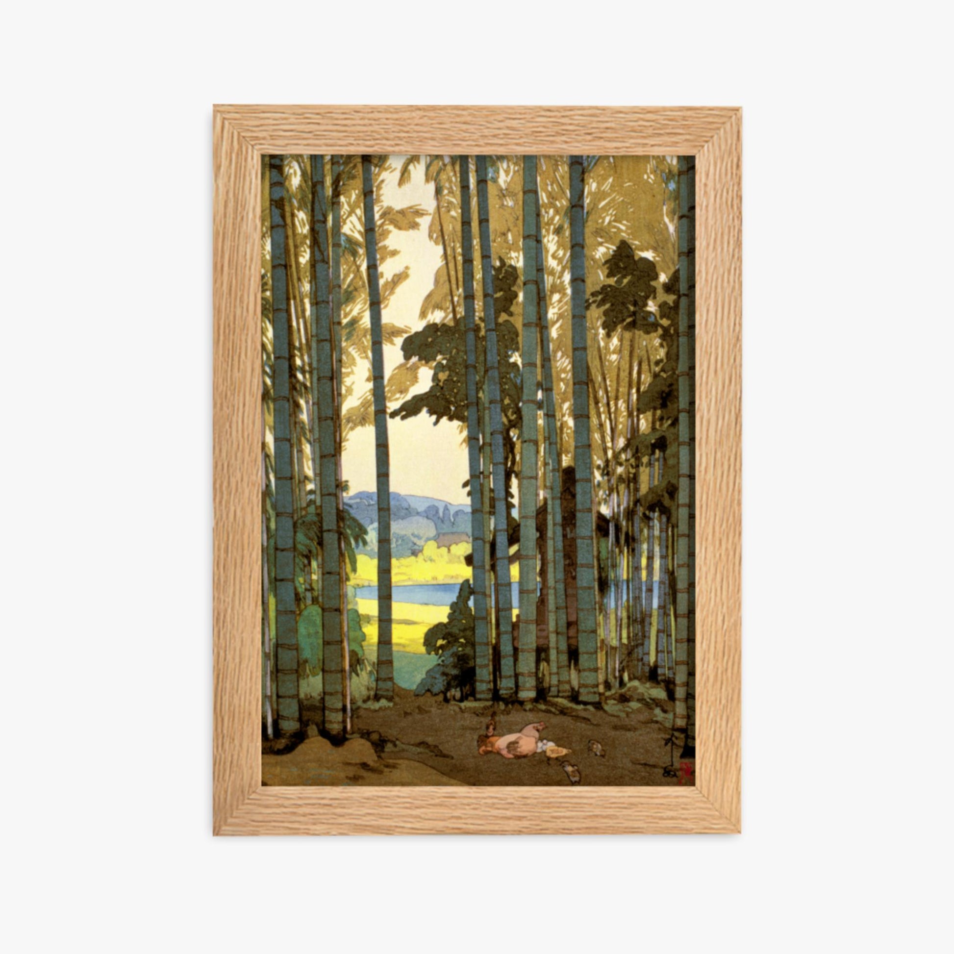 Hiroshi Yoshida: Hens in the bamboo wood - 21x30 cm Poster With Oak Frame