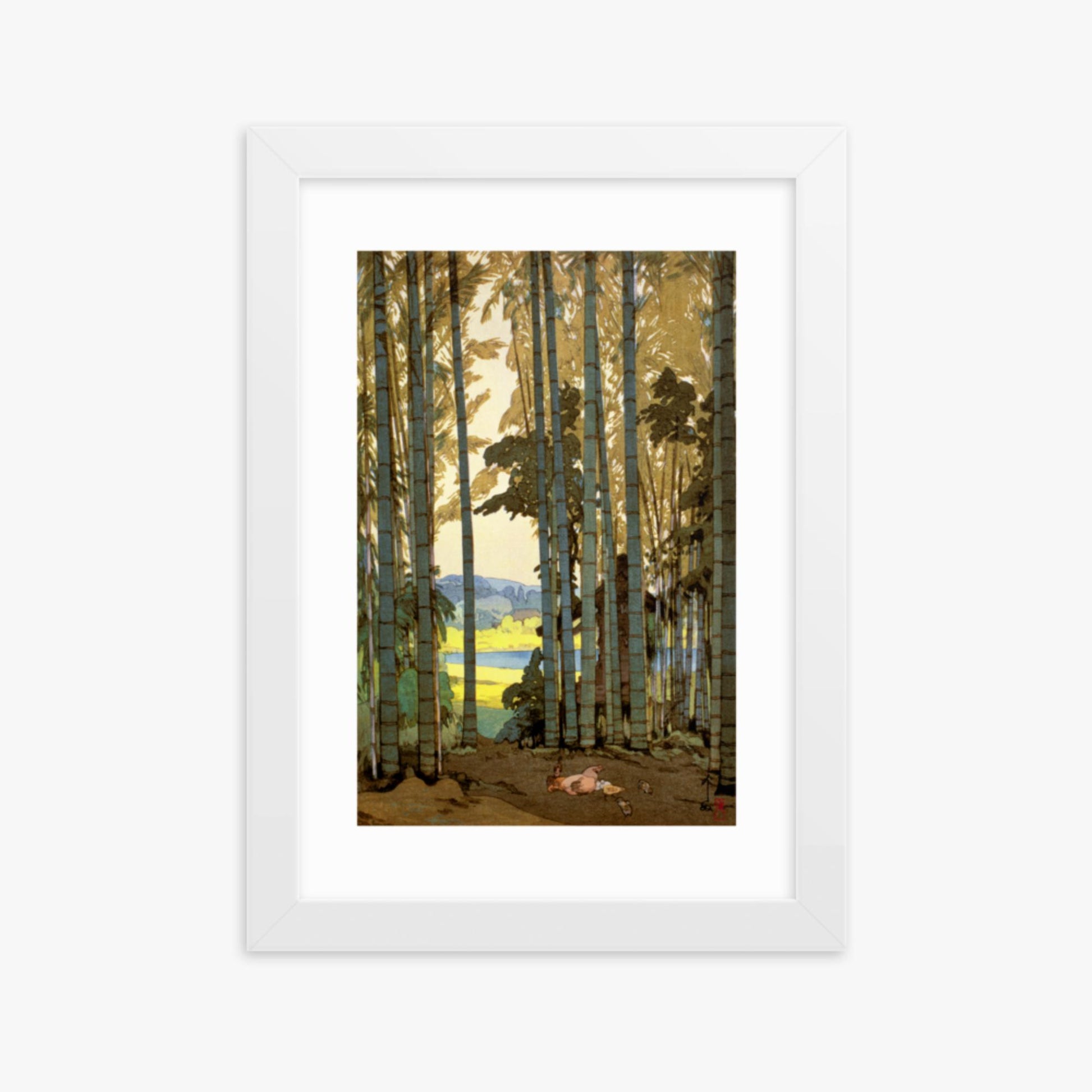 Hiroshi Yoshida: Hens in the bamboo wood - 21x30 cm Poster With White Frame