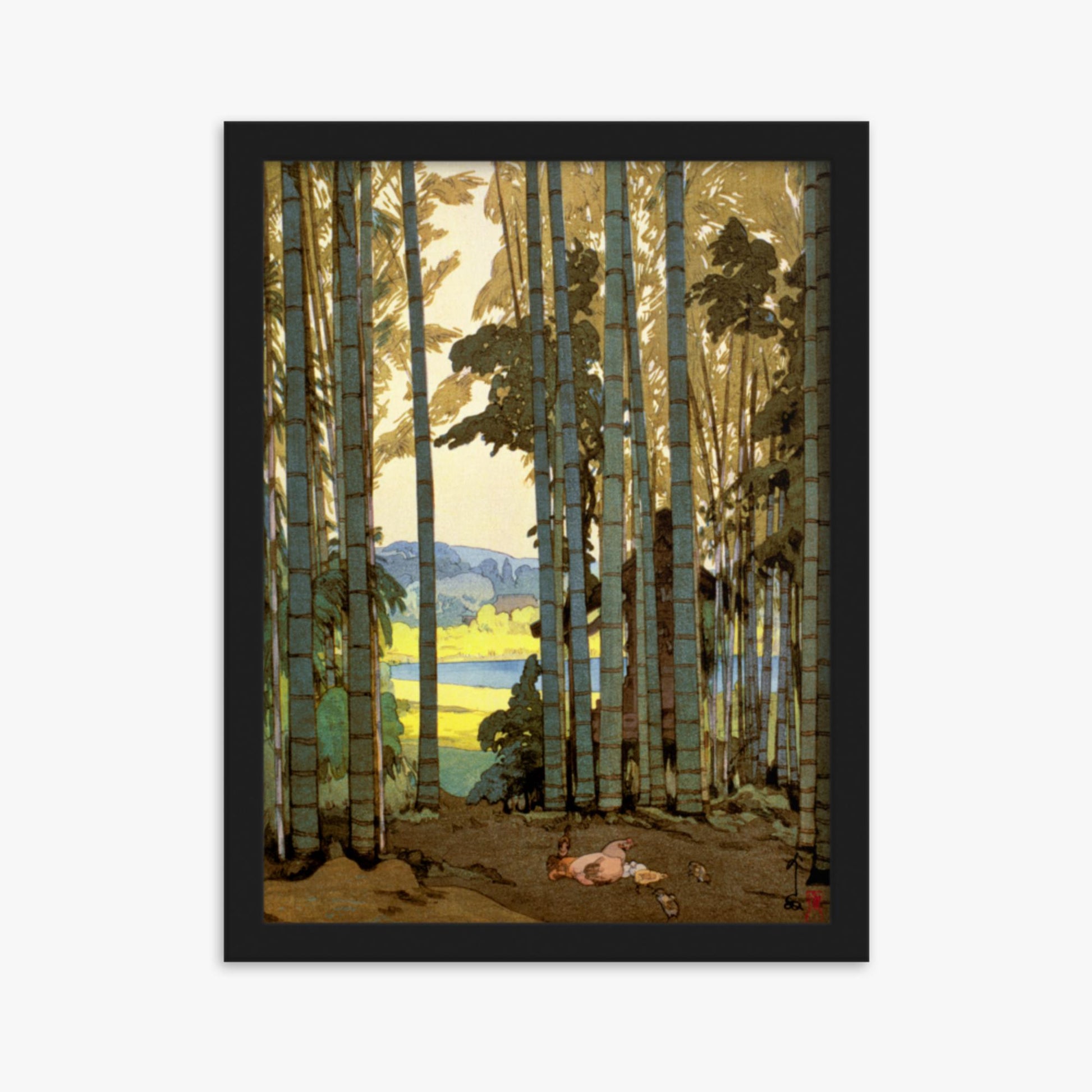 Hiroshi Yoshida: Hens in the bamboo wood - 30x40 cm Poster With Black Frame