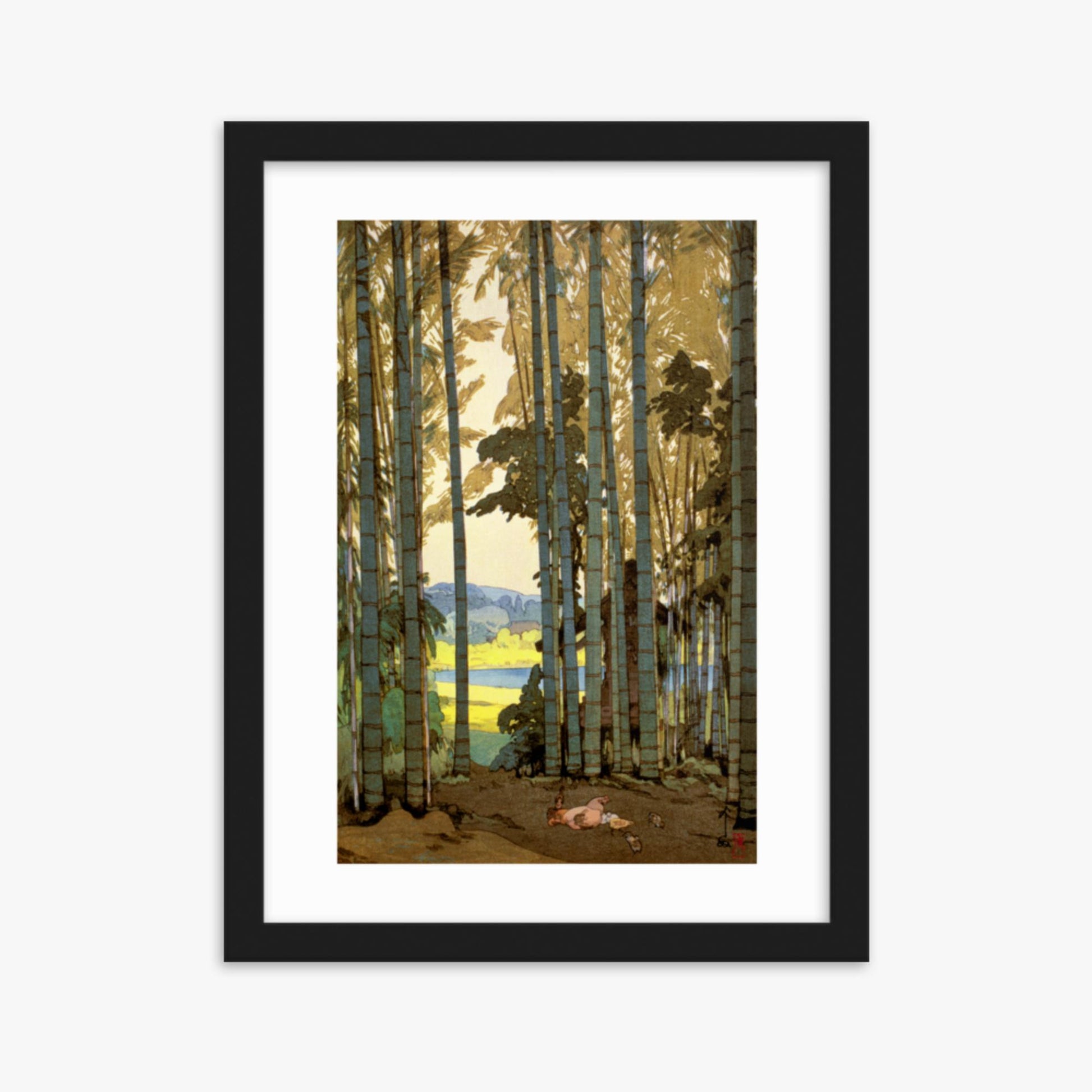 Hiroshi Yoshida: Hens in the bamboo wood - 30x40 cm Poster With Black Frame