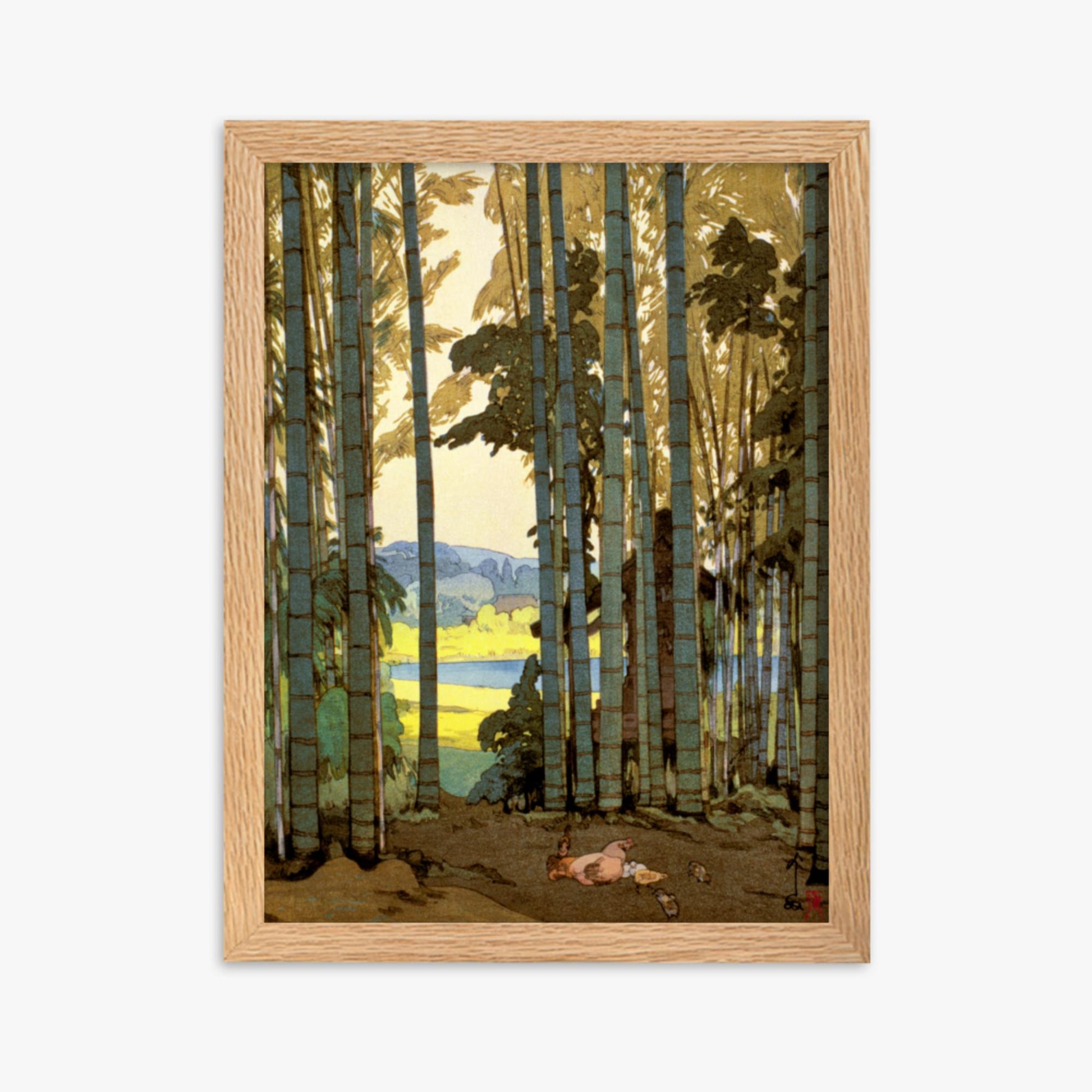 Hiroshi Yoshida: Hens in the bamboo wood - 30x40 cm Poster With Oak Frame