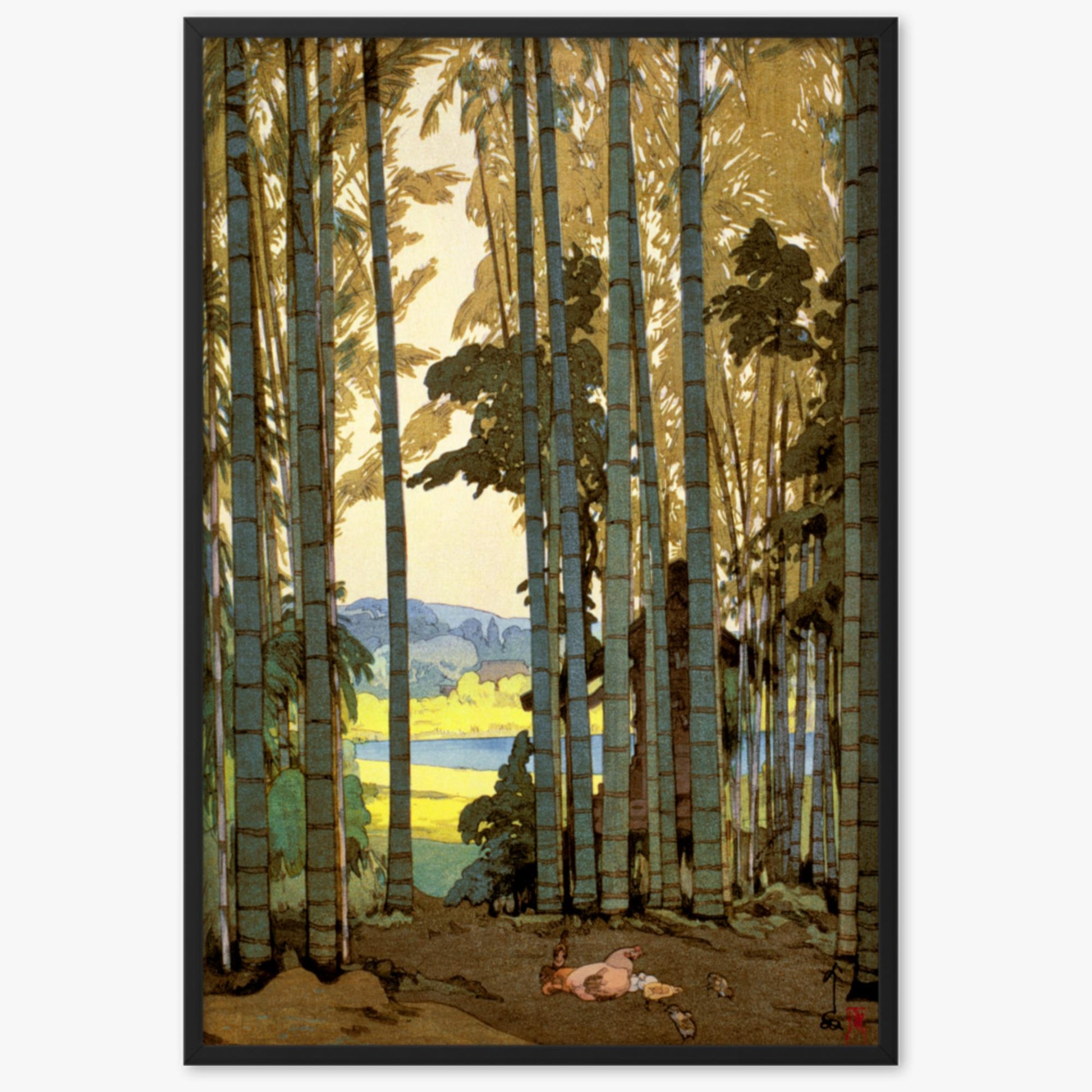 Hiroshi Yoshida: Hens in the bamboo wood - 61x91 cm Poster With Black Frame