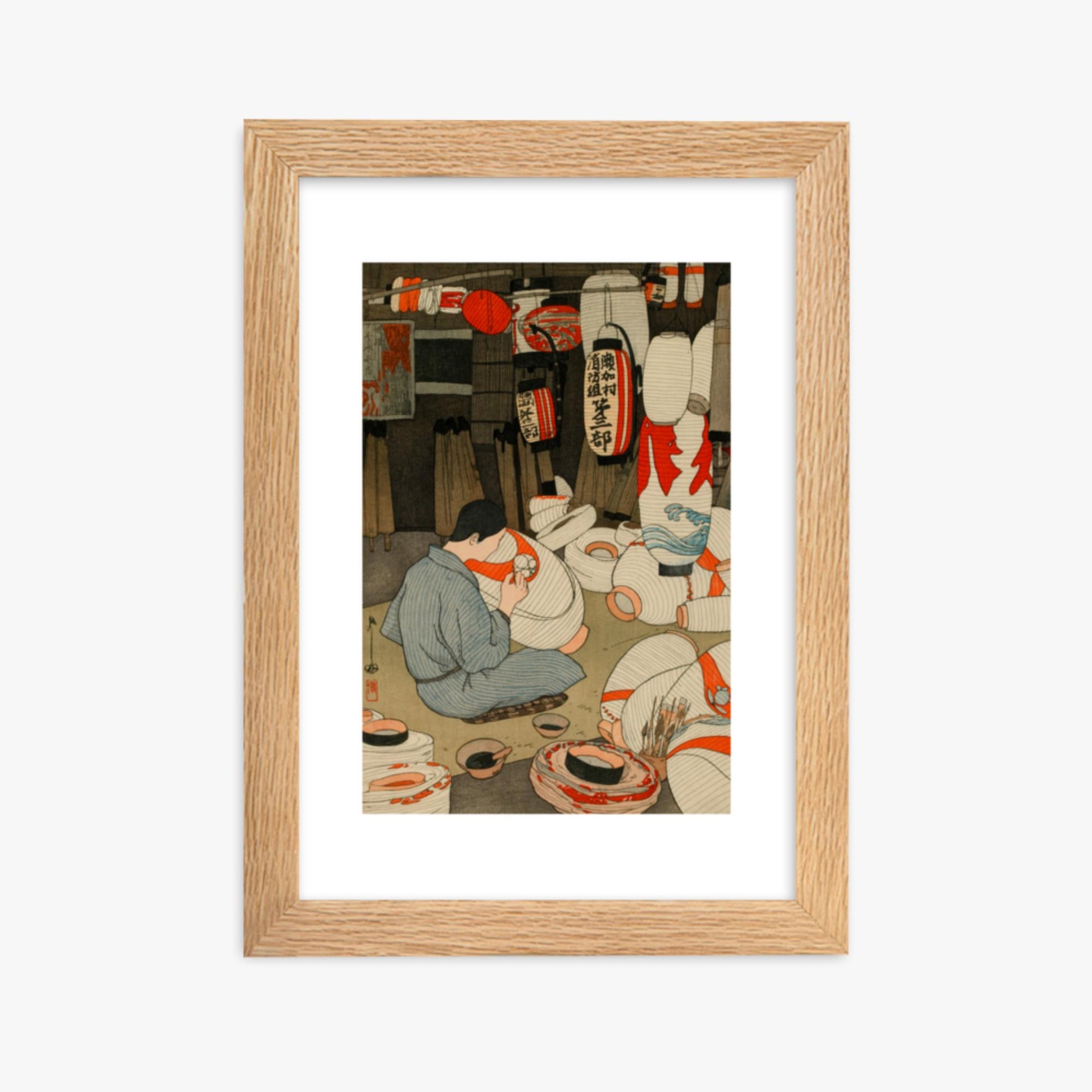 Hiroshi Yoshida: Lantern Maker - 21x30 cm Poster With Oak Frame