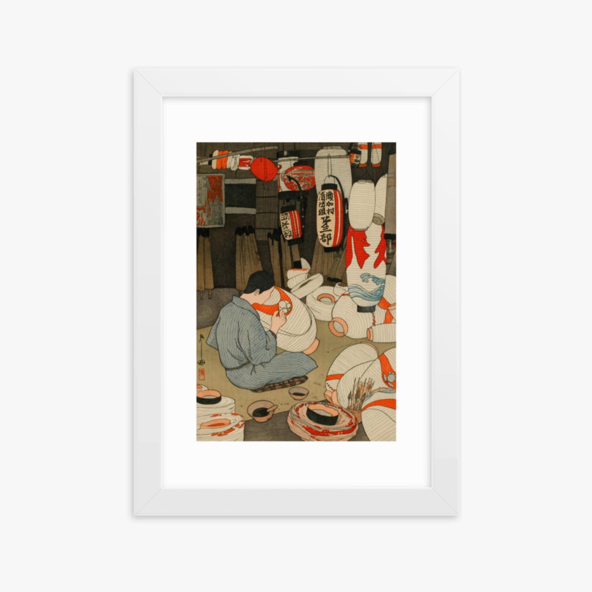 Hiroshi Yoshida: Lantern Maker - 21x30 cm Poster With White Frame