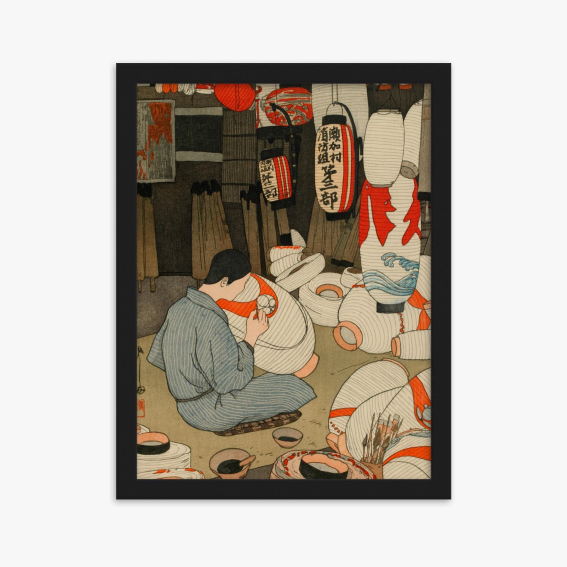 Hiroshi Yoshida: Lantern Maker - 30x40 cm Poster With Black Frame