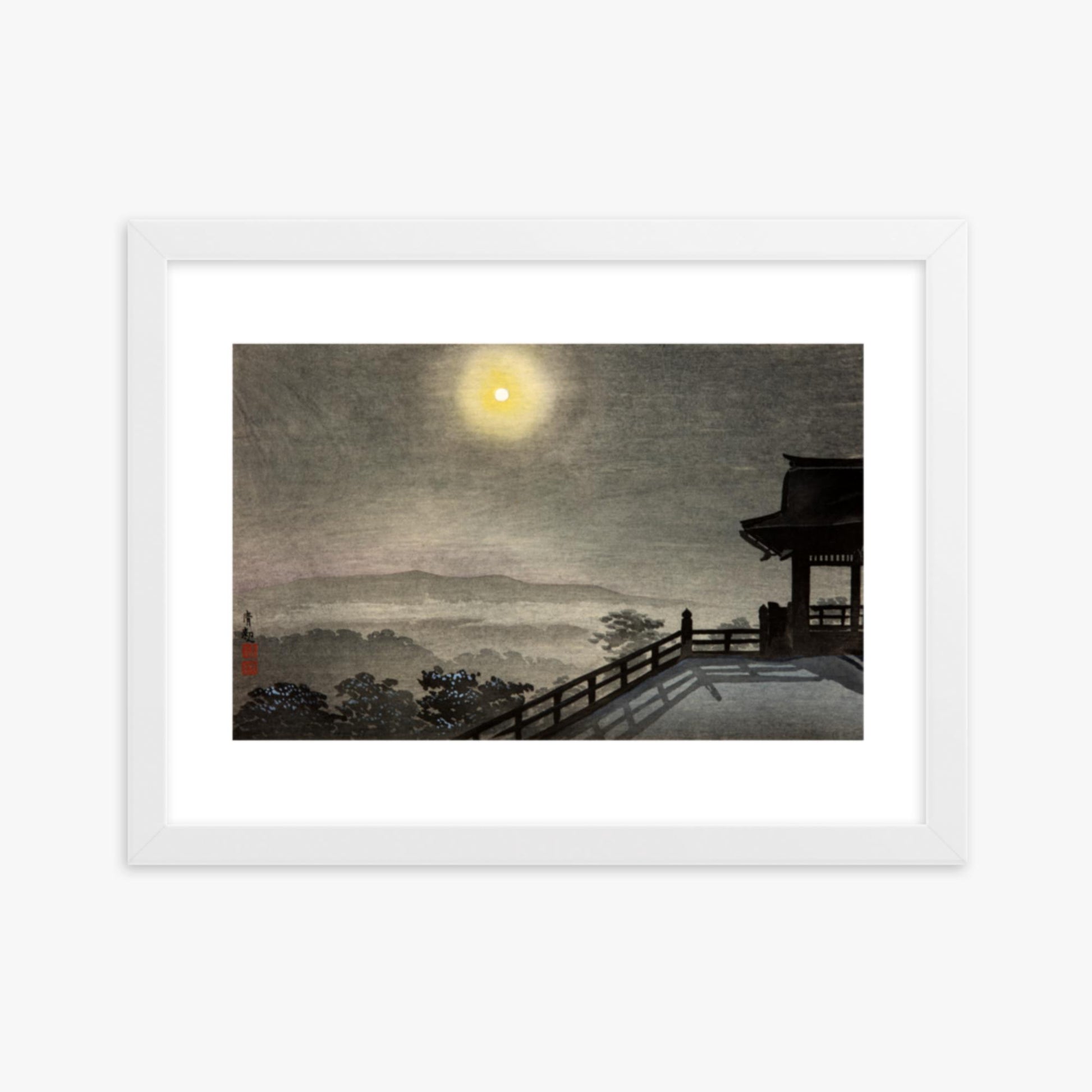 Kobayashi Kiyochika: Cool Moon Evening at Kiyomizudo in the Eastern Capital - 30x40 cm Poster With White Frame