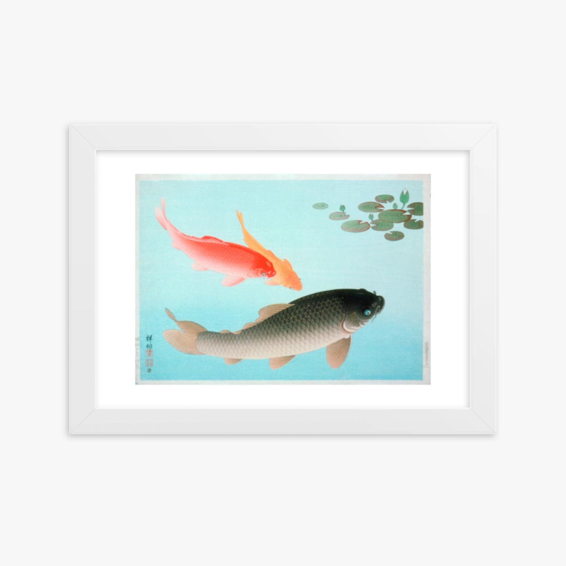 Ohara Koson - Common and Golden Carp 21x30 cm Poster With White Frame