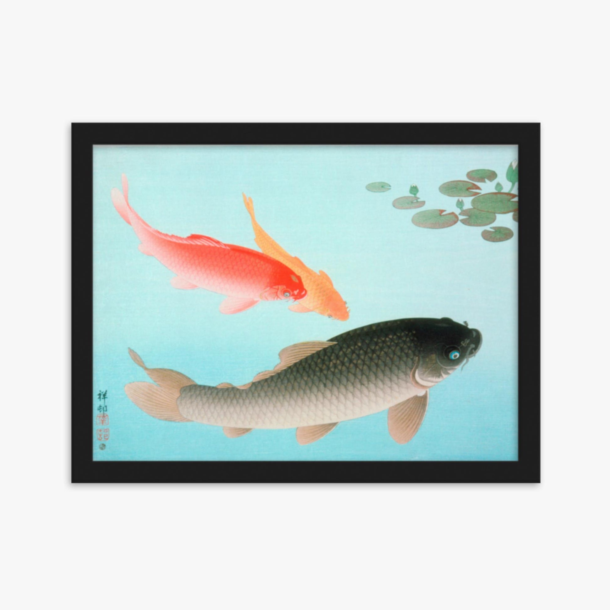 Ohara Koson - Common and Golden Carp 30x40 cm Poster With Black Frame