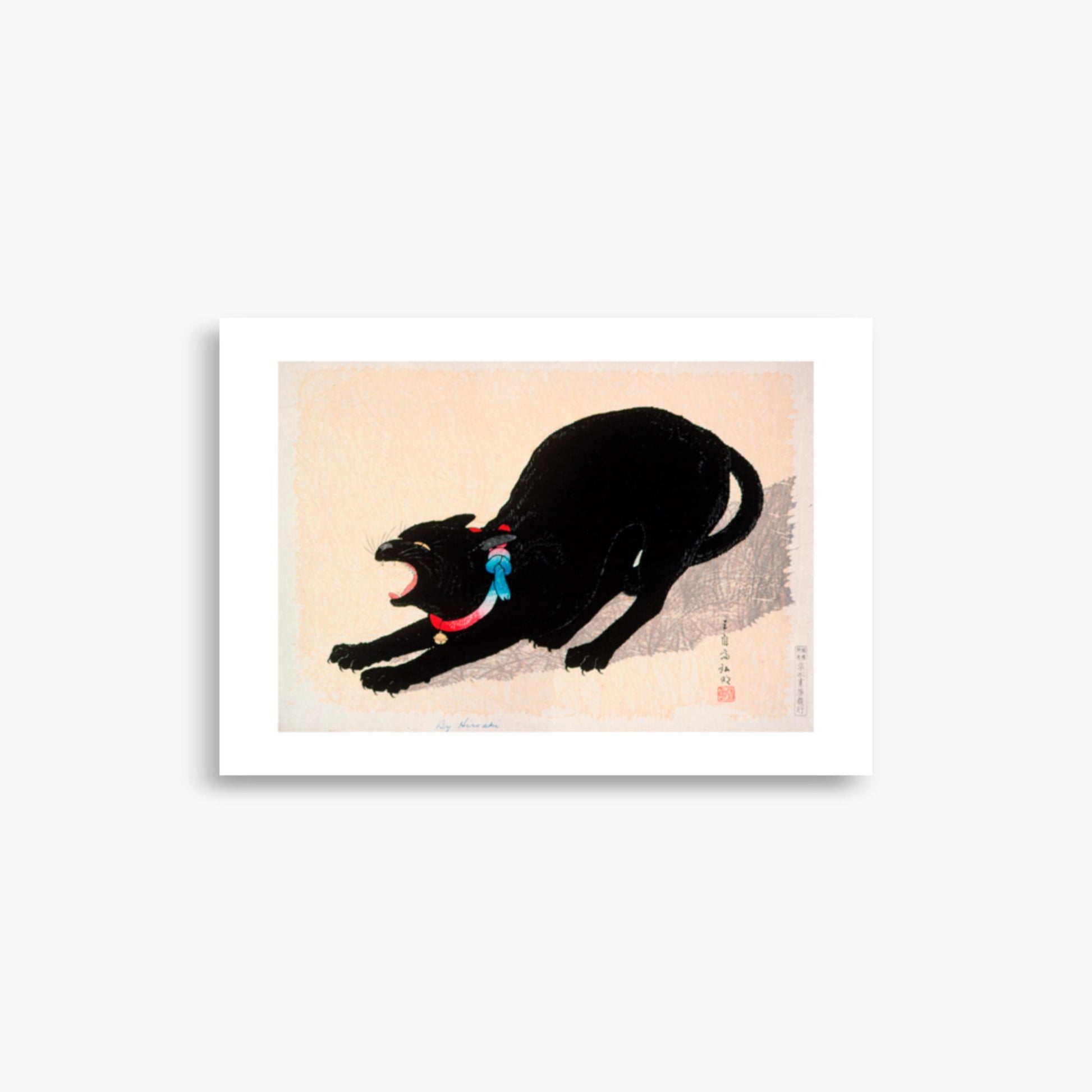 Takahashi Hiroaki (Shōtei) - Black Cat Hissing 21x30 cm Poster